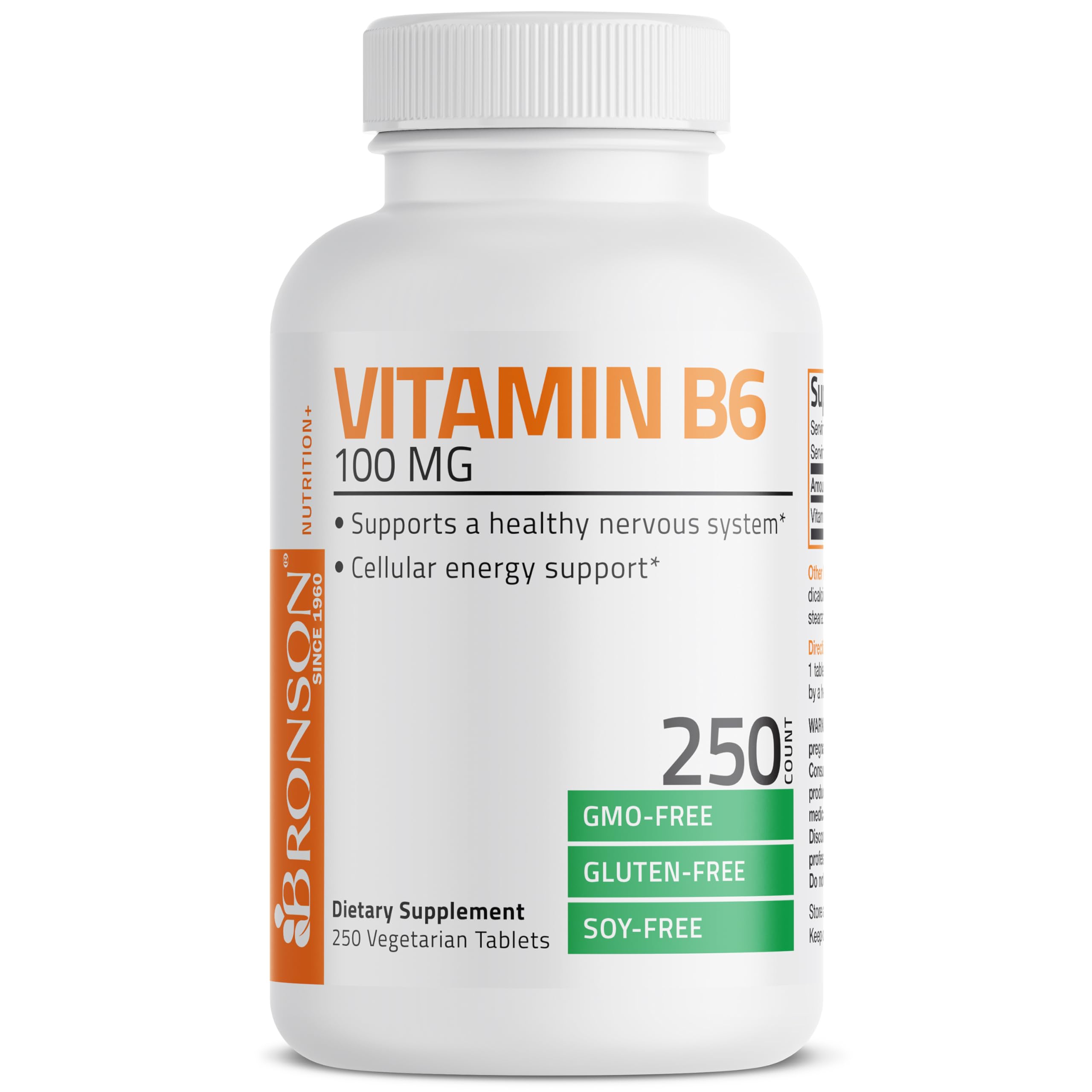Bronson Vitamine B6 100 mg — bouteille: soutien potentiel du métabolisme pour l'énergie quotidienne.