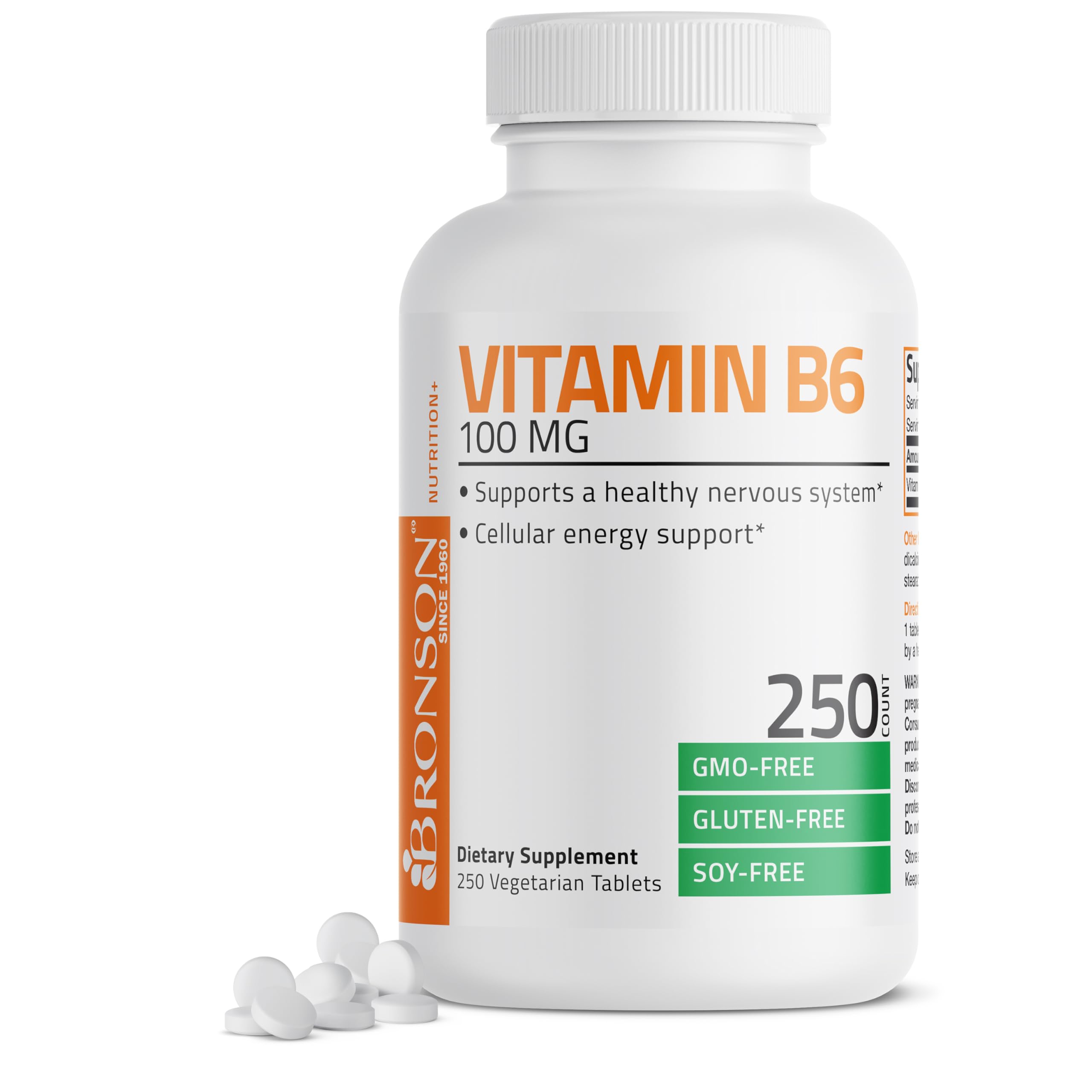 Bronson Vitamine B6 100 mg — étiquette et emballage, qualité conforme aux normes.