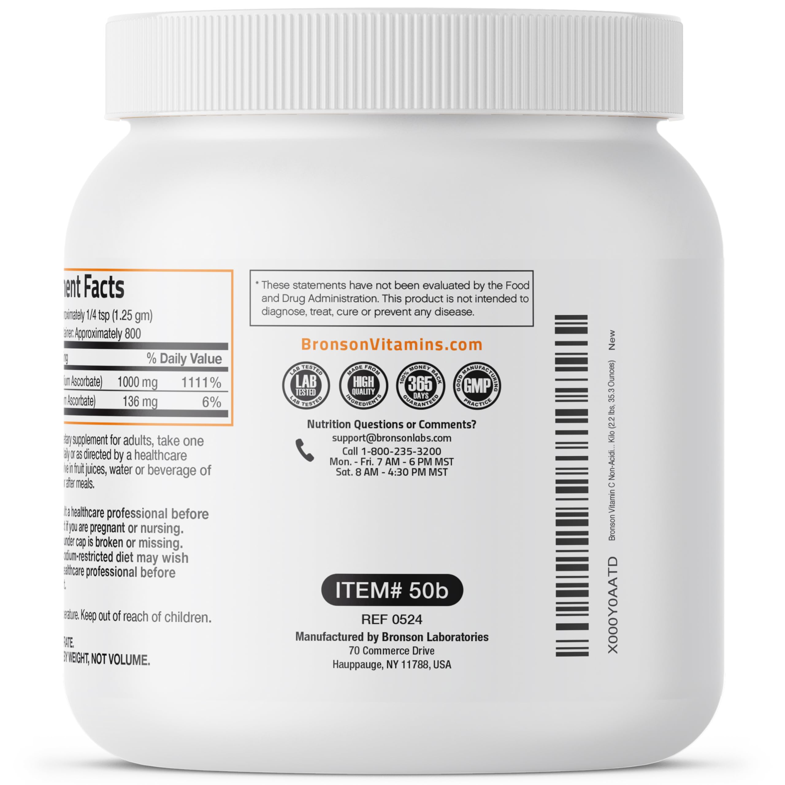 Bronson Vitamin C non acide - emballage clair et recyclable.