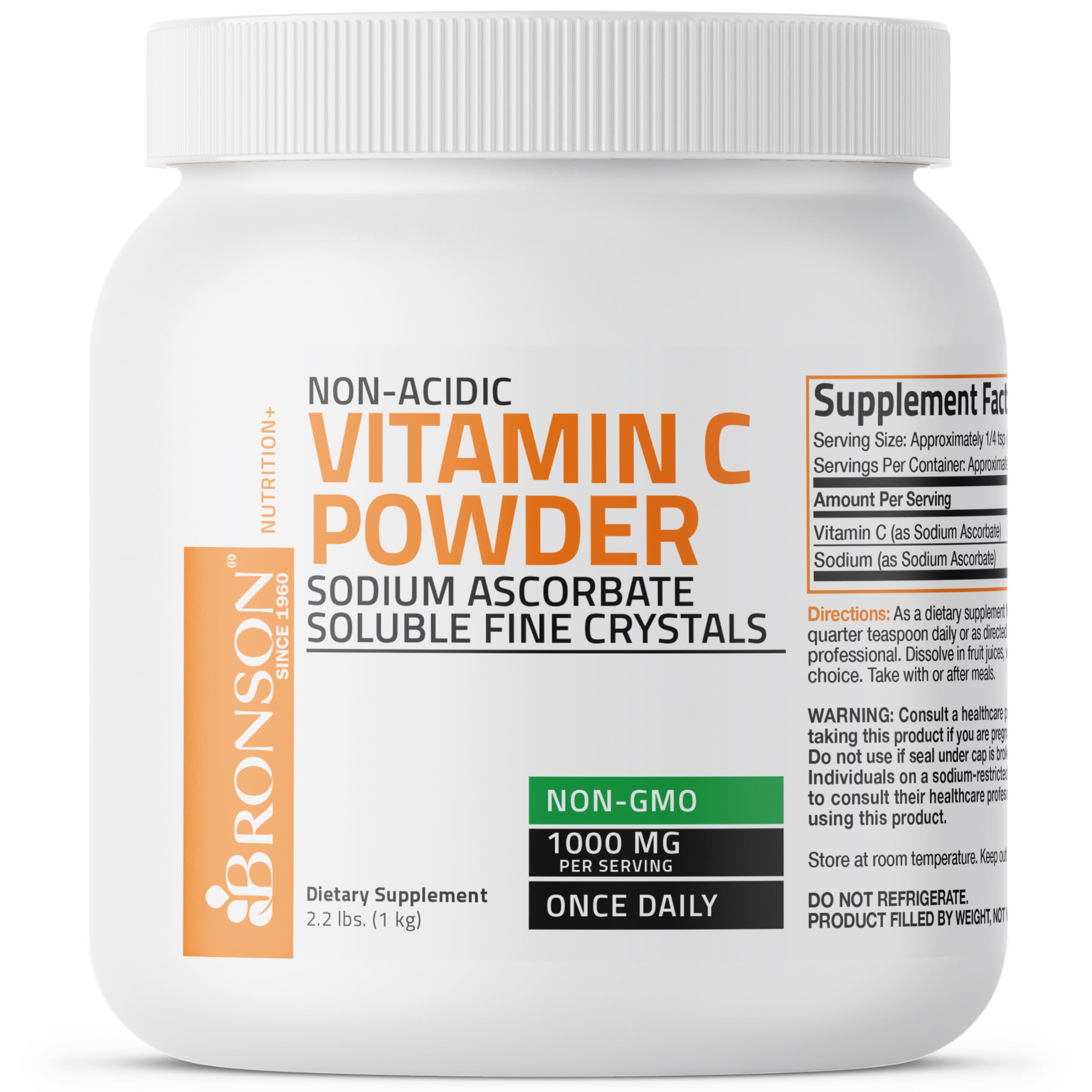 Bronson Vitamin C non acide - étiquette lisible et bouteille fabriquée aux États‑Unis.
