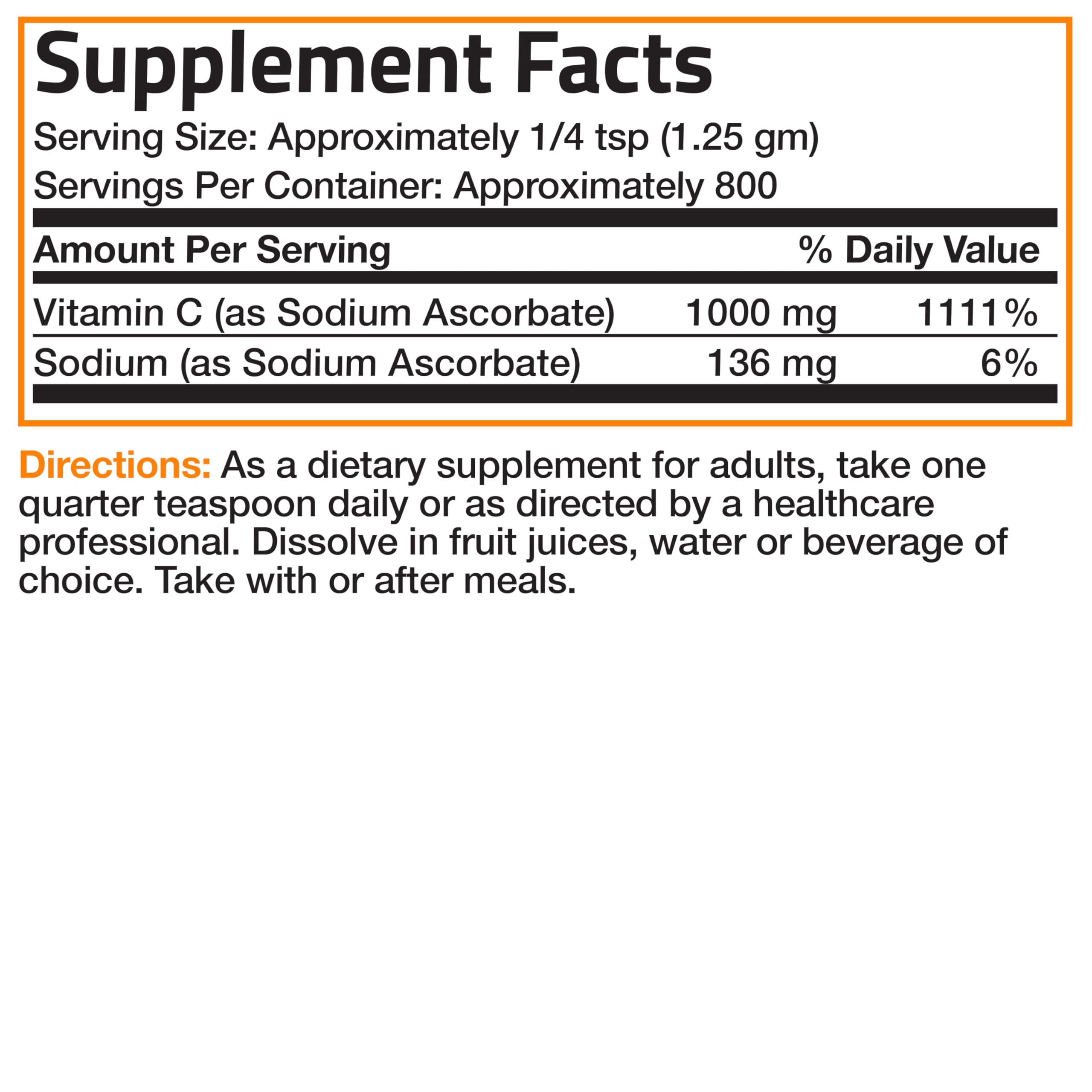 Bronson Vitamin C non acide - poudre prête pour l'usage quotidien.