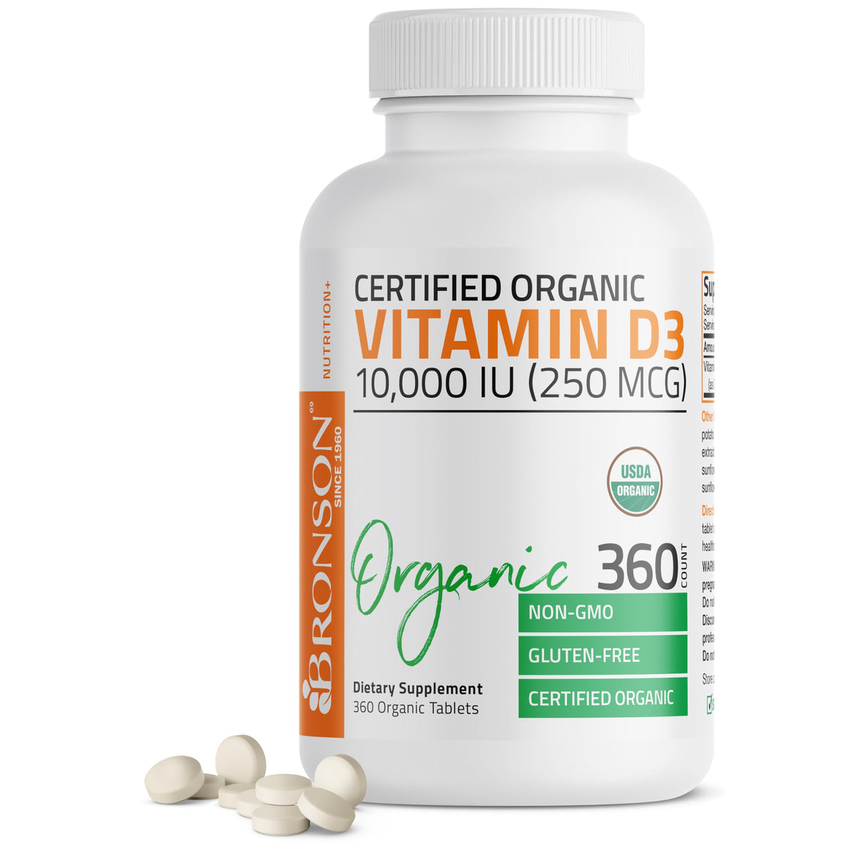 Bronson vitamine D3 10 000 UI, tablette organique, soutien potentiel des os et des dents.