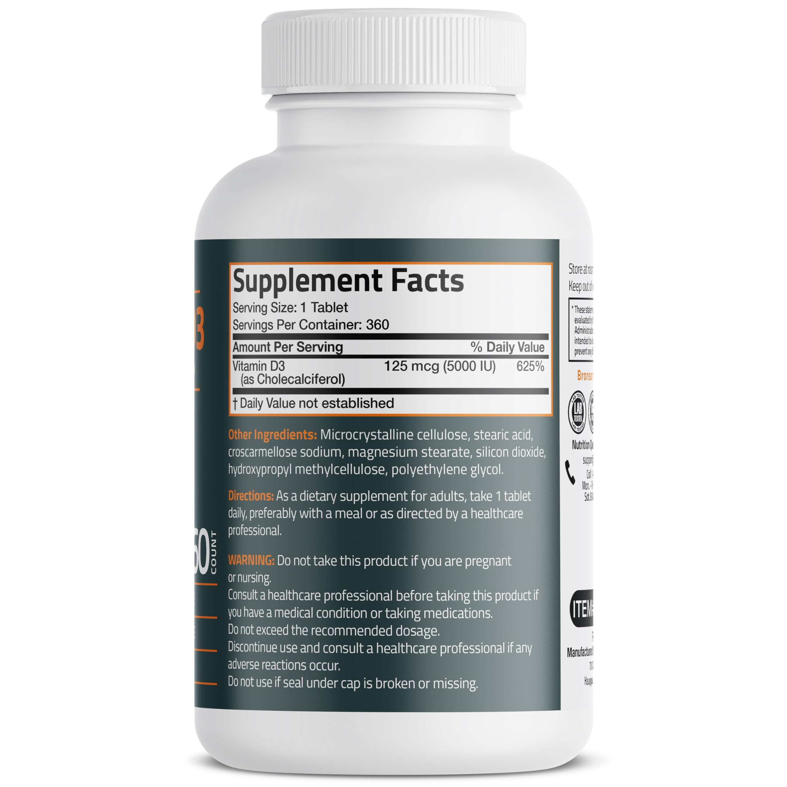 Bronson Vitamine D3 5000 UI – capsule facile à prendre dans la routine journalière.