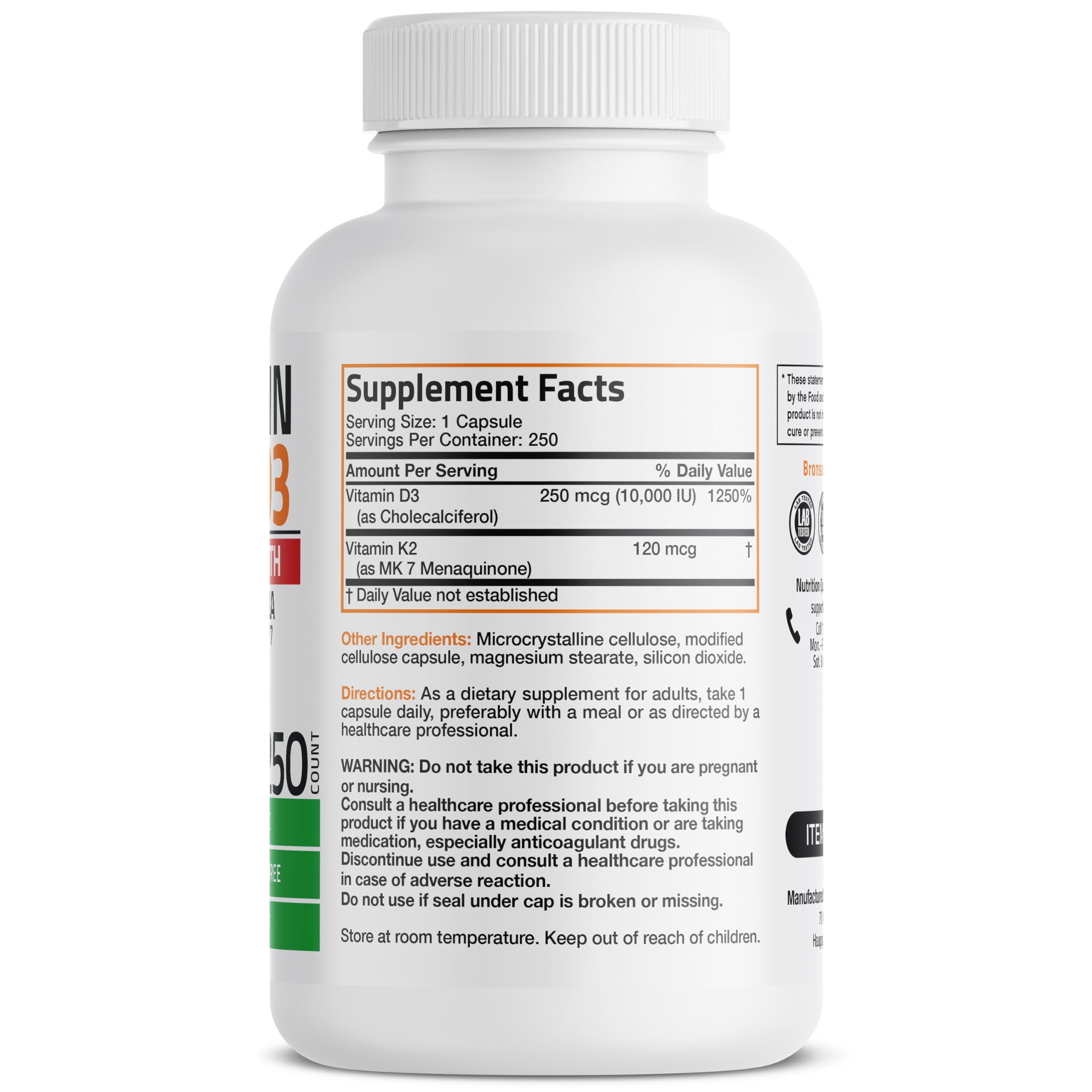 Bronson K2 MK-7, capsules faciles à avaler, soutien potentiel des os.