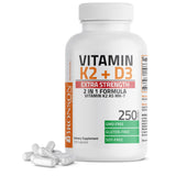 Bronson Vitamine K2 MK-7 et D3, bouteille, soutien potentiel des os et du cœur au quotidien.