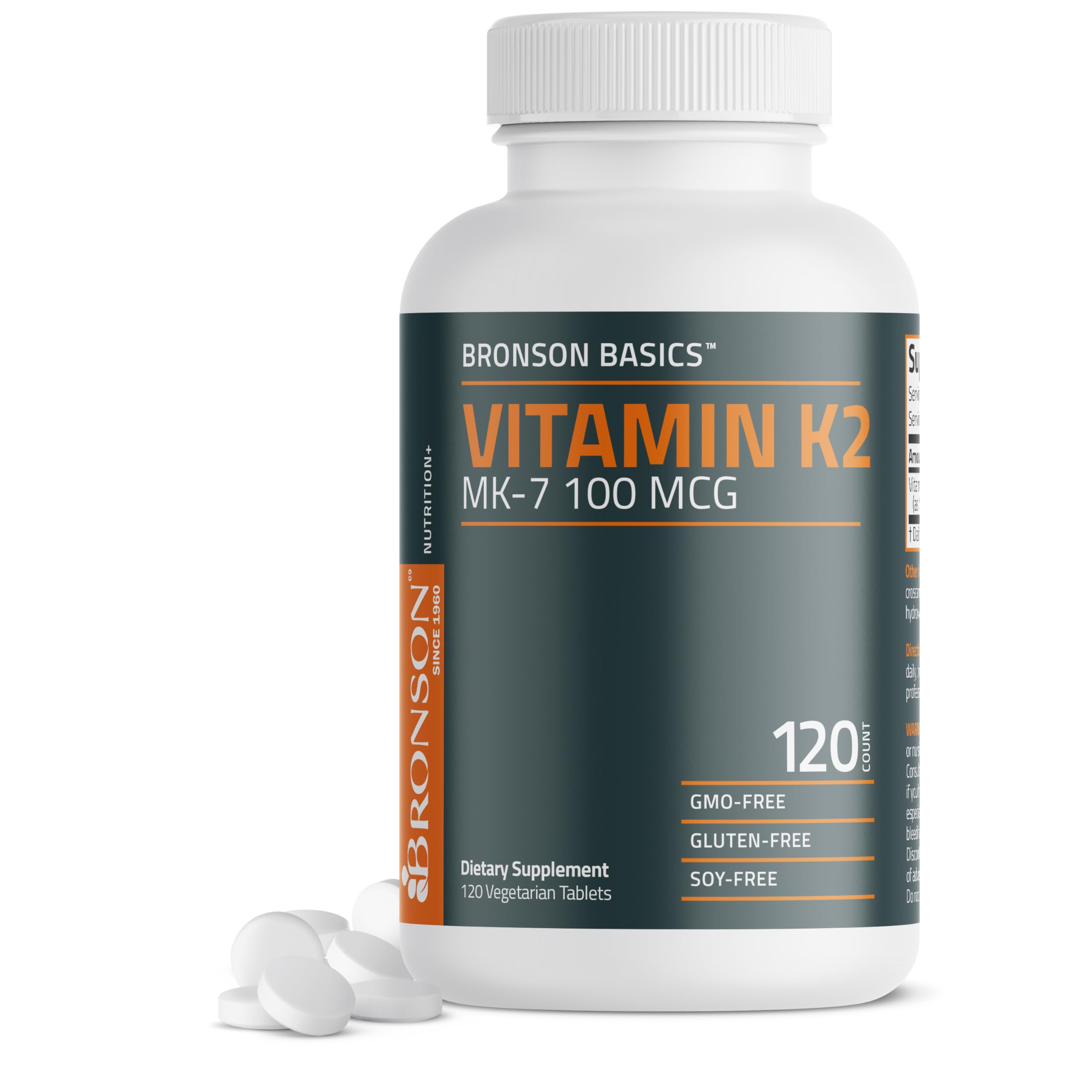Bronson Vitamine K2 MK7 100mcg – tablettes pour le soutien potentiel des os.