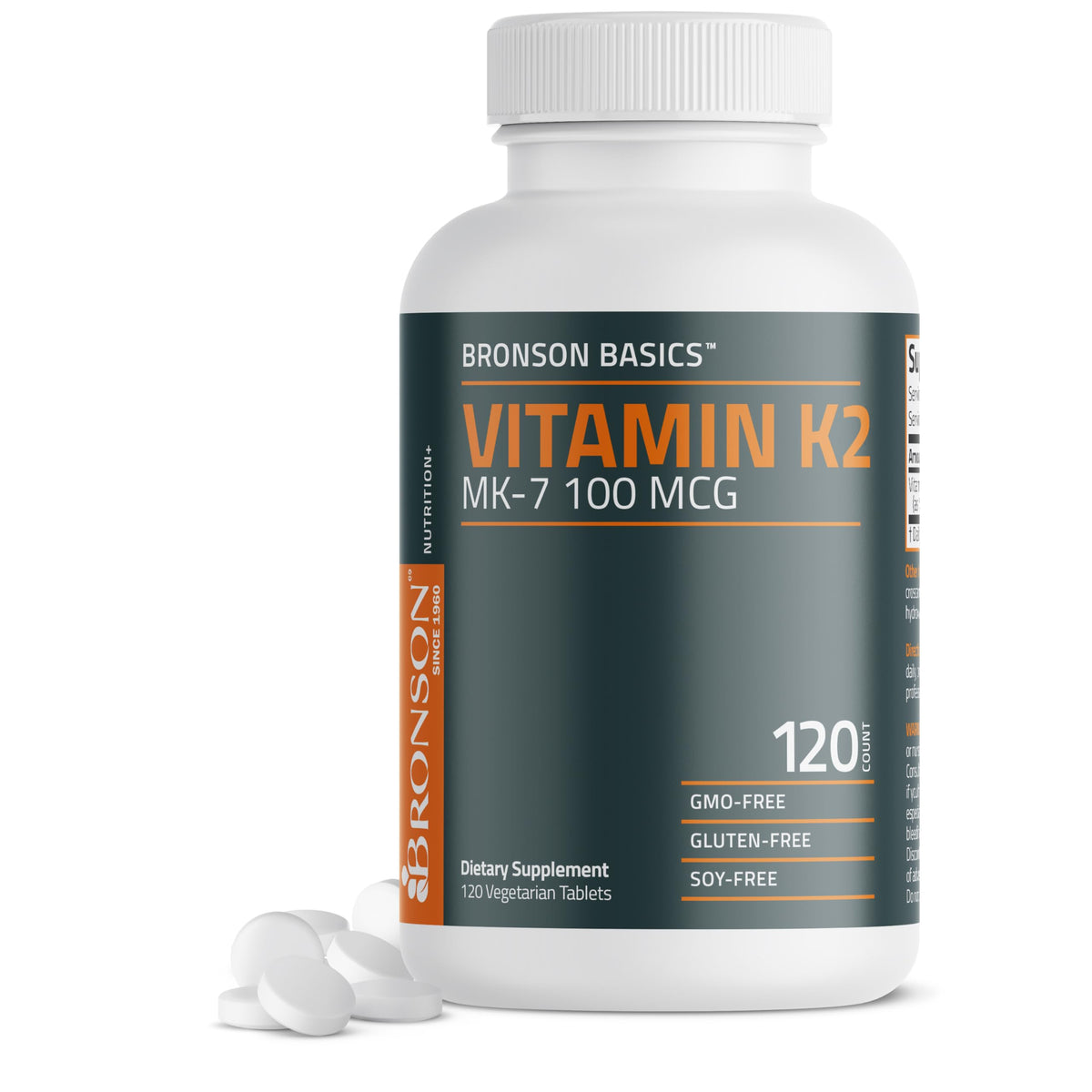 Bronson Vitamine K2 MK7 100mcg – tablettes pour le soutien potentiel des os.