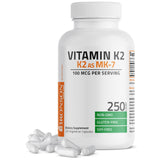 Bronson vitamine K2 MK-7 en bouteille, capsules biodisponibles pour une routine quotidienne.