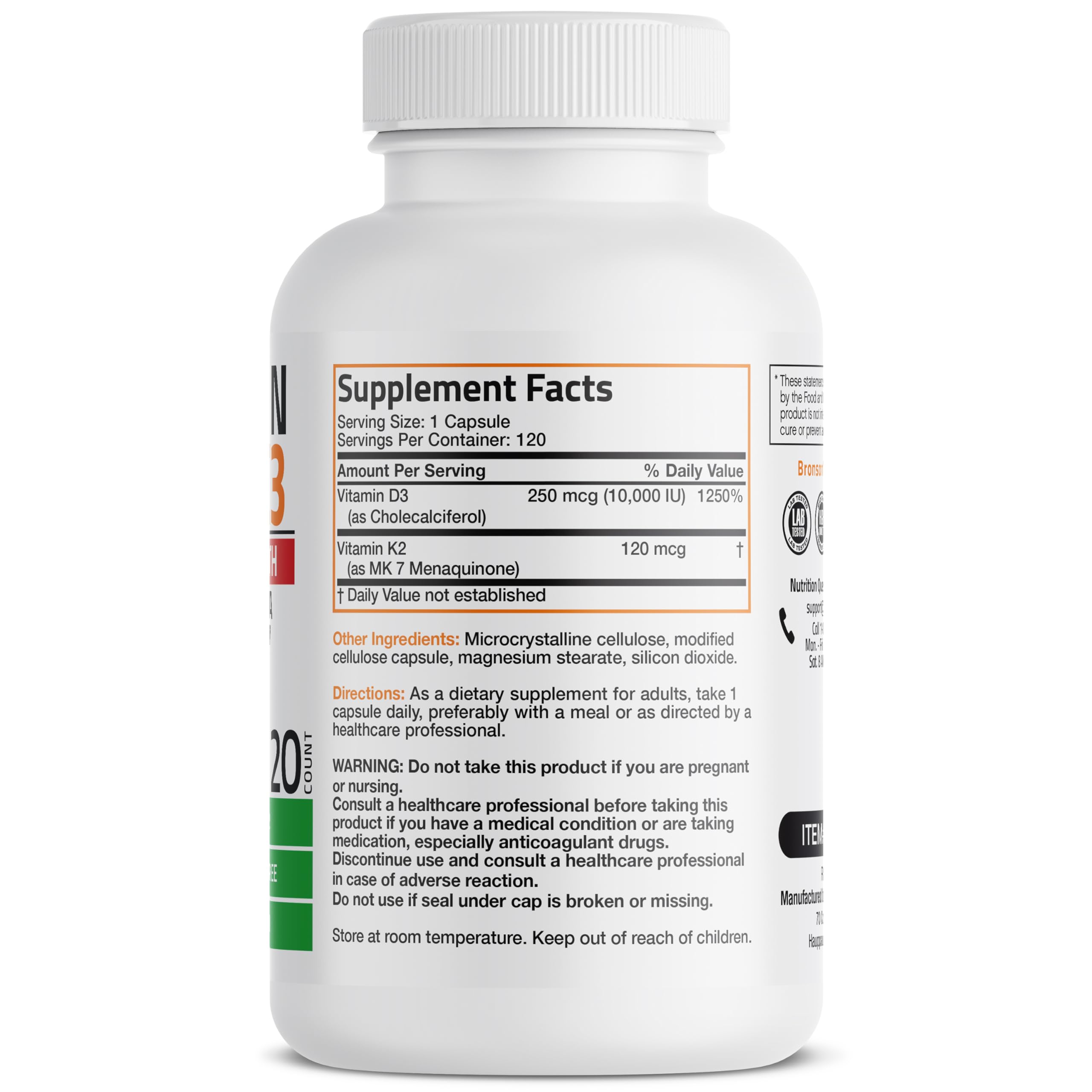 Capsules Bronson K2 MK-7 + D3, faciles à avaler pour une routine quotidienne