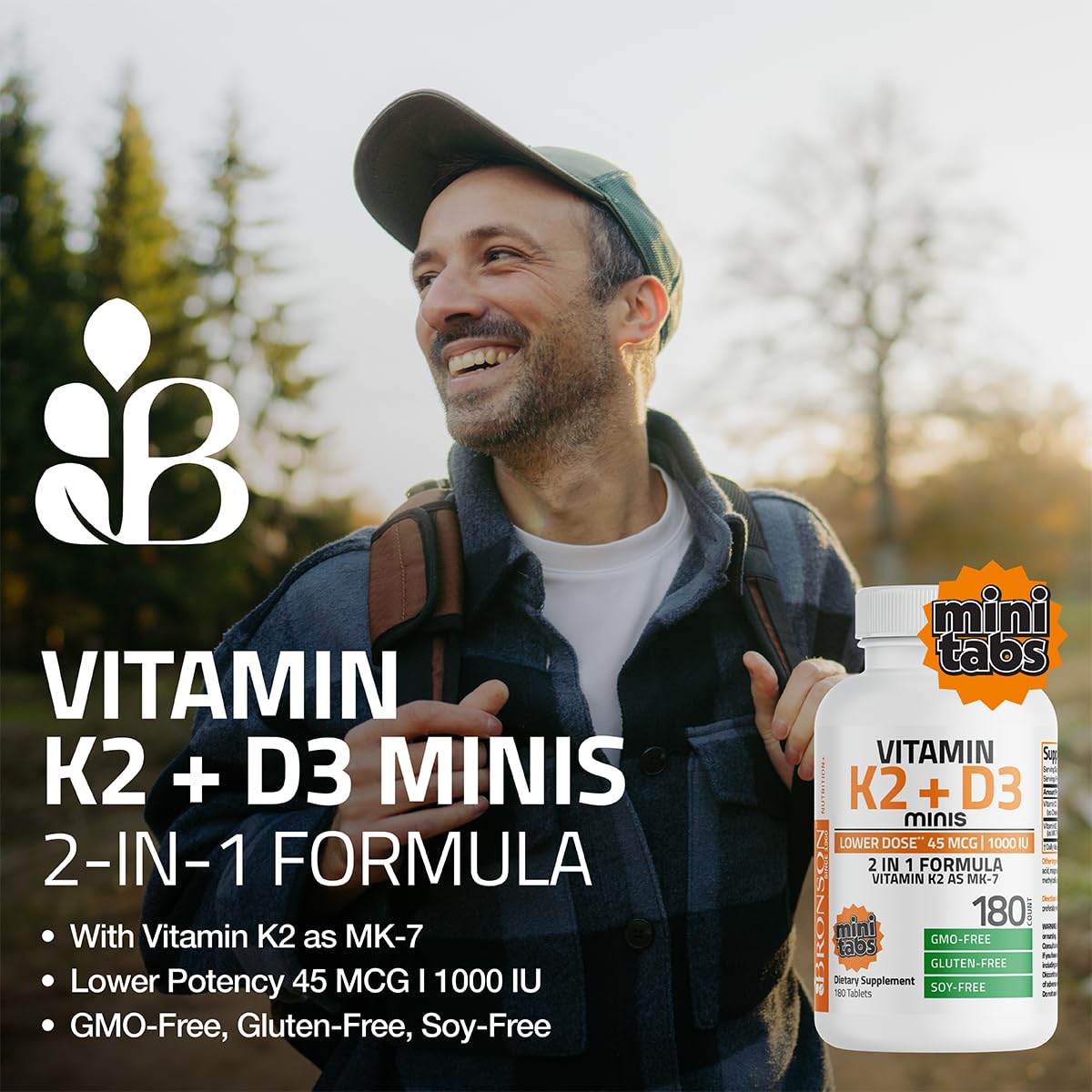 Bronson Vitamine K2 MK7-D3 – étiquette et emballage clairement lisibles.