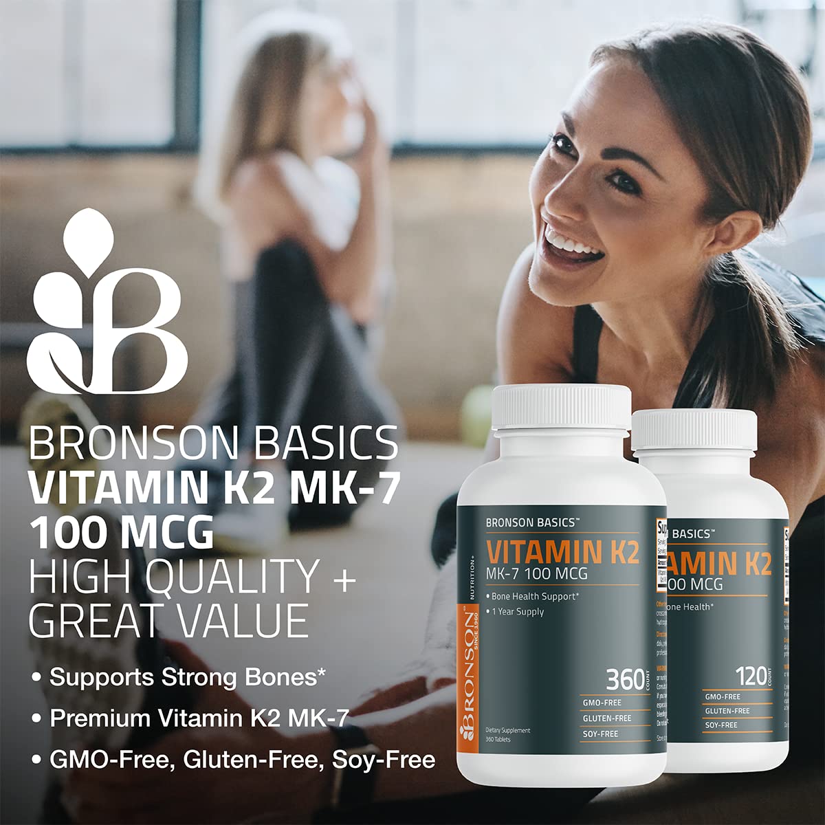 Bronson Vitamine K2 MK7 – etiquette nutritionnelle claire et informative.