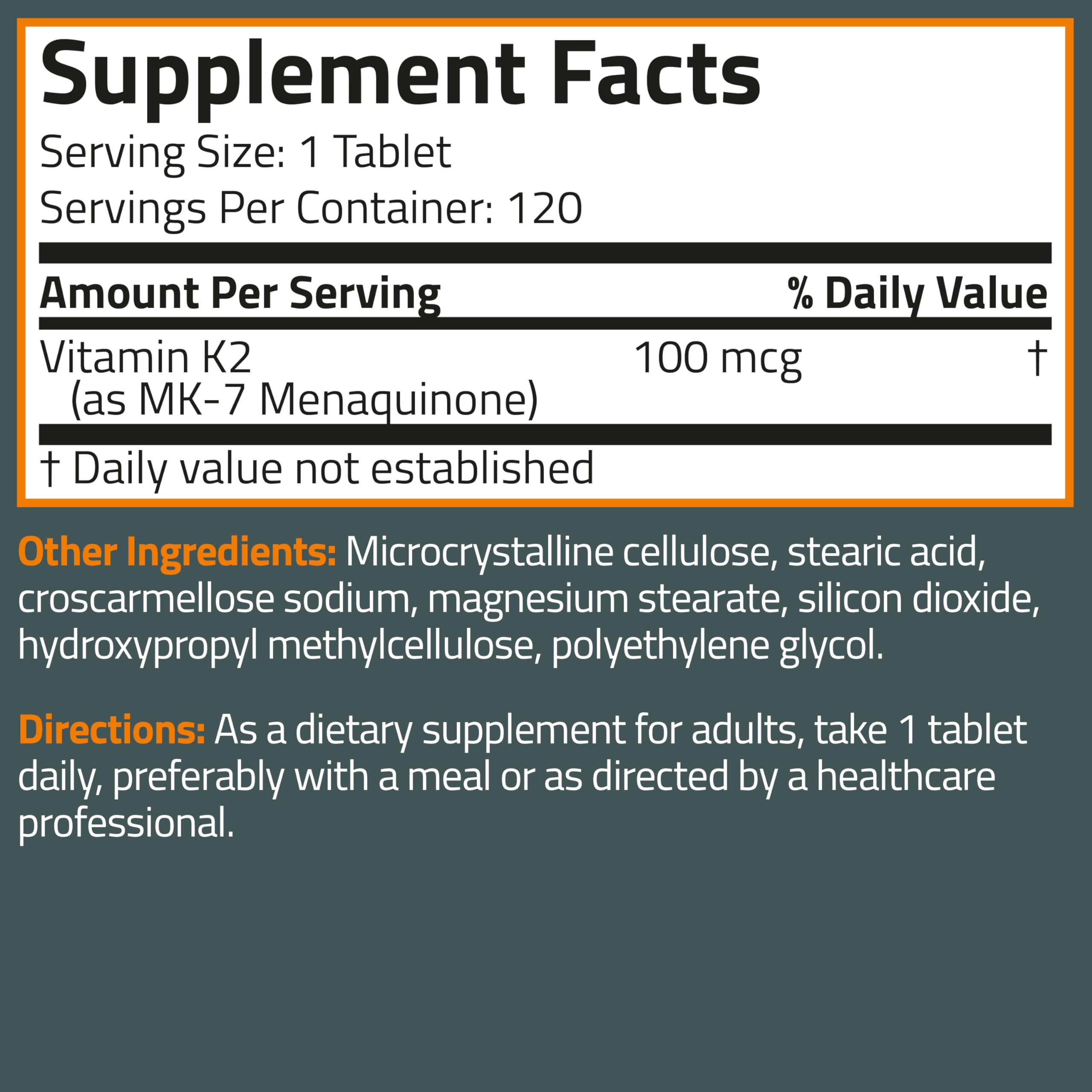Bronson Vitamine K2 MK7 – formule sans OGM et sans allergènes.