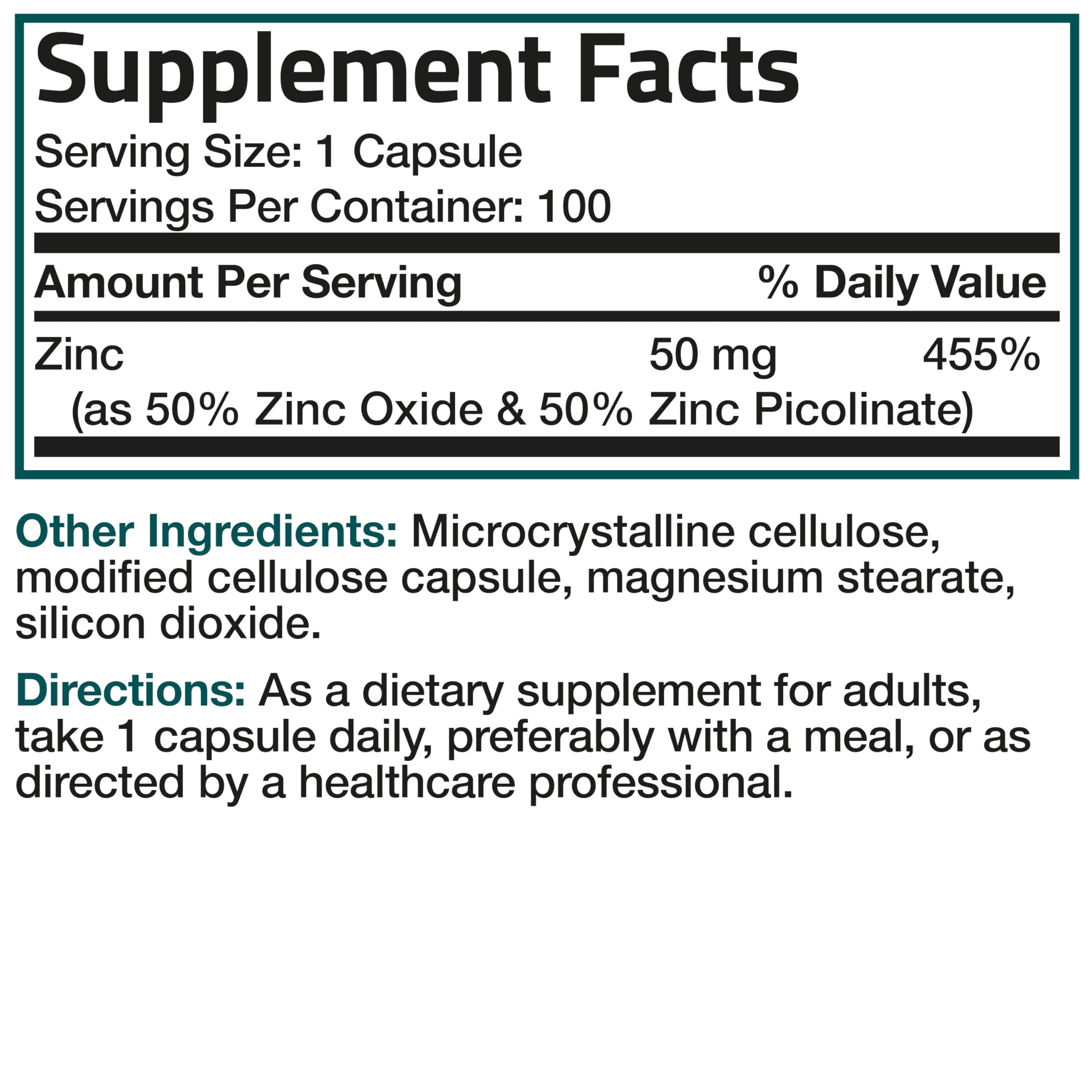 Bronson Zinc 50 mg, usage quotidien potentiel pour soutenir l’immunité.