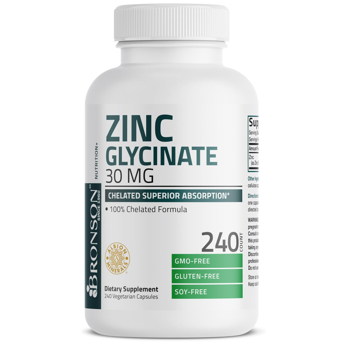 Bronson Zinc Glycinate 30 mg – bouteille claire et usage quotidien potentiel