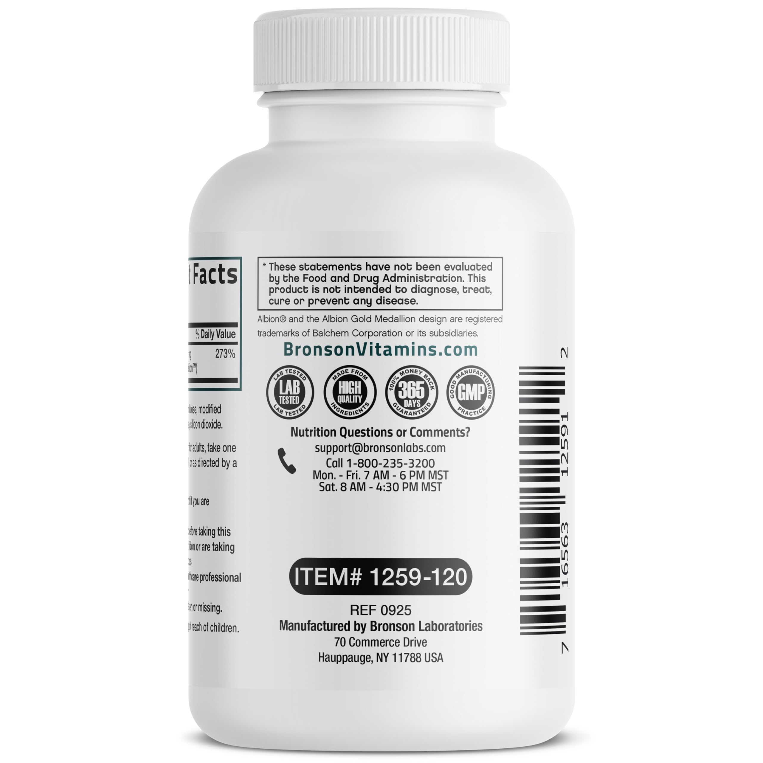 Bronson Zinc Glycinate 30 mg – emballage Bronson, pratique et sûr.