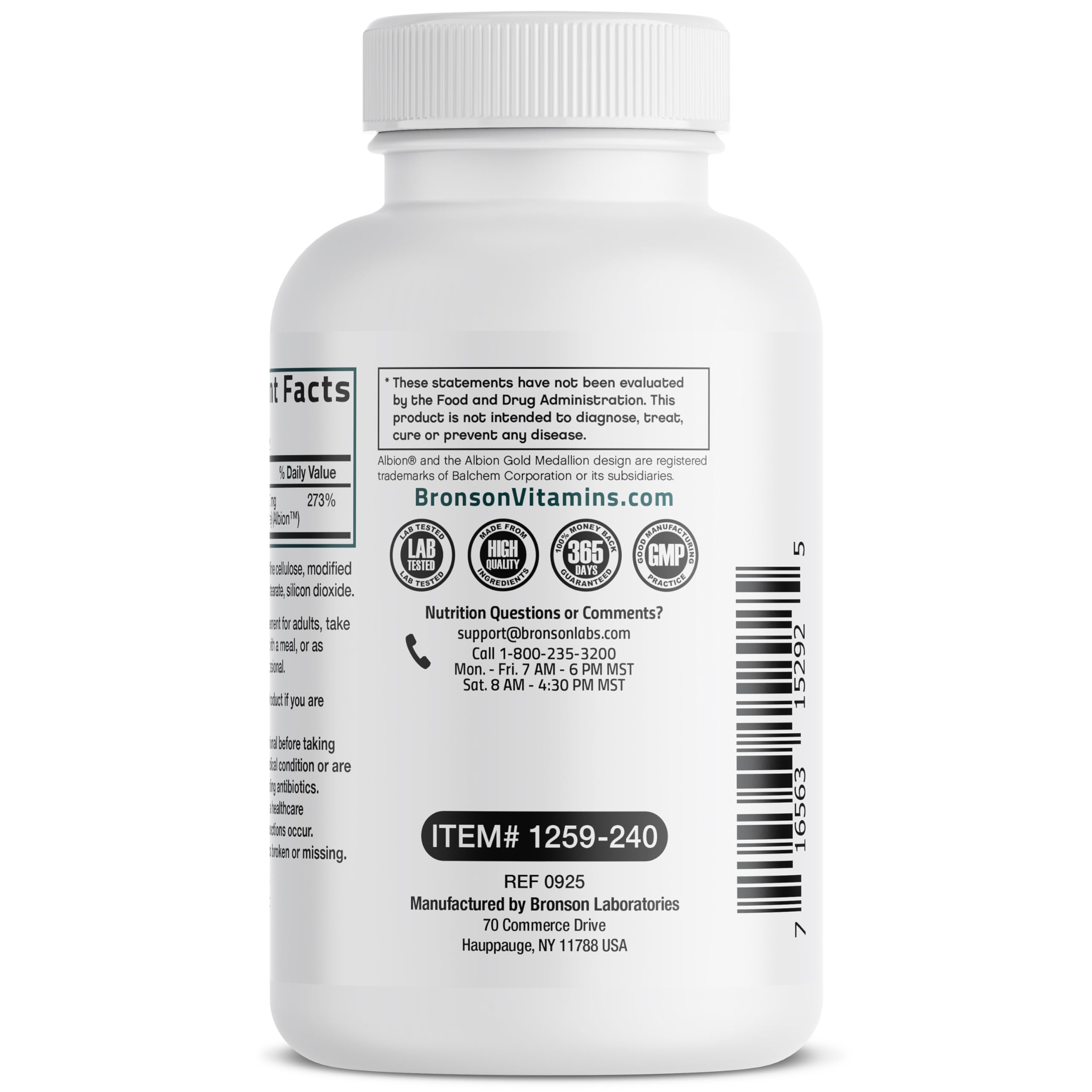 Emballage Bronson Zinc Glycinate, emballage robuste et pratique