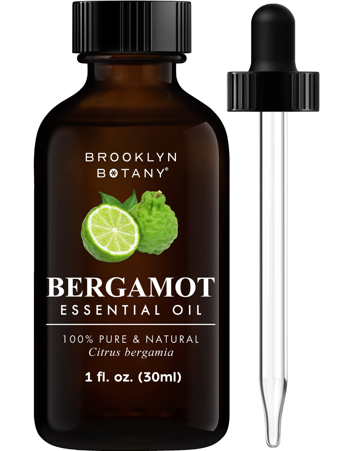 Brooklyn Botany Bergamote huile essentielle en bouteille ambrée protégeant la pureté