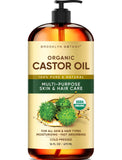 Brooklyn Botany huile de castor bio, flacon 16oz, pressée à froid pour cheveux et peau.