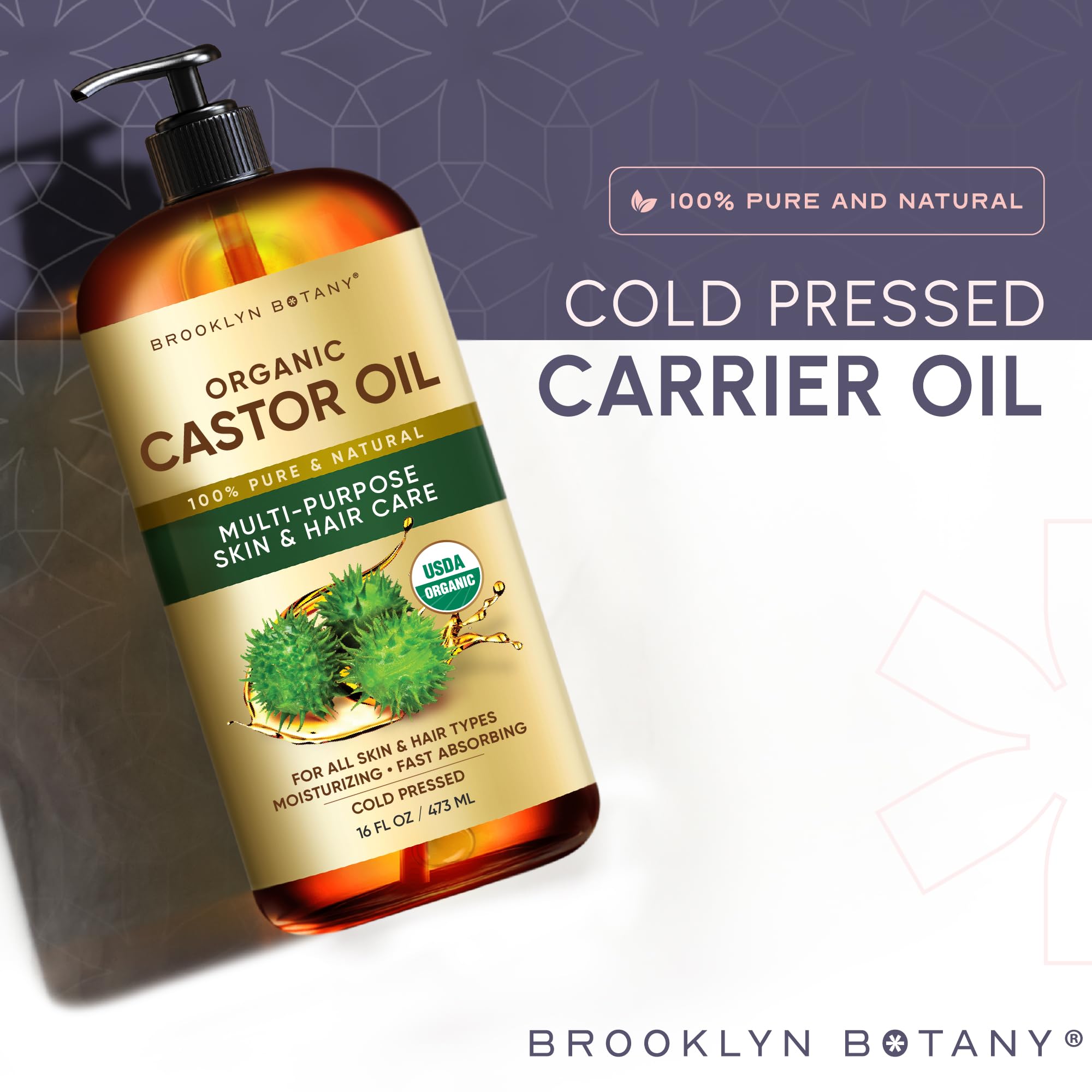 Brooklyn Botany huile de castor pour massage, absorption rapide et douceur cutanée.