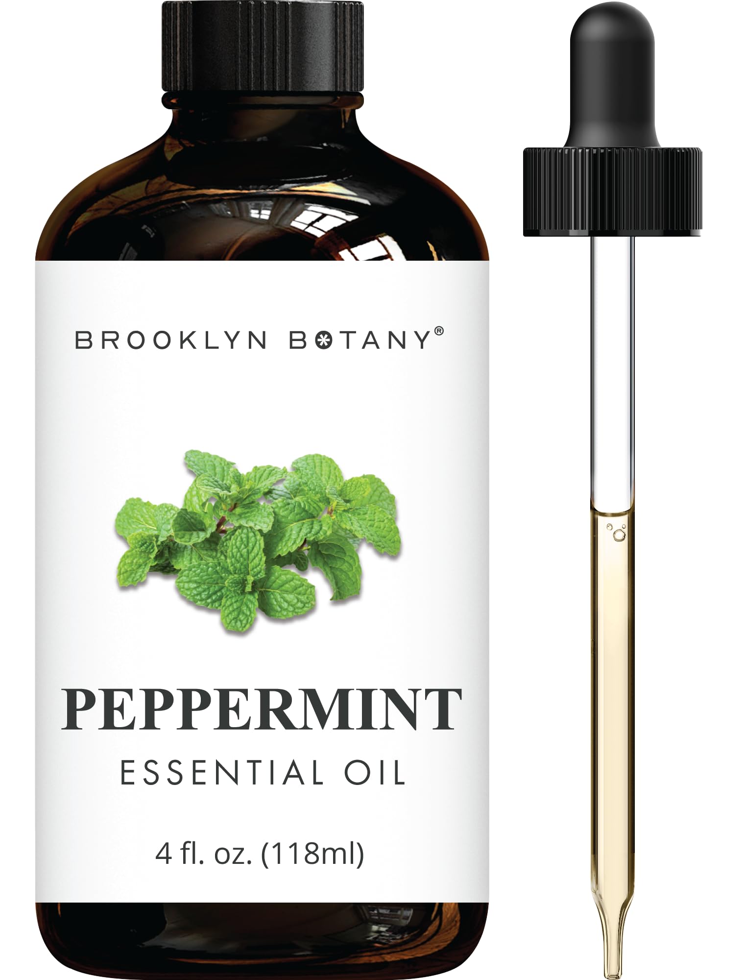 Brooklyn Botany huile menthe: bouteille ambrée avec pipette pour dosage précis.