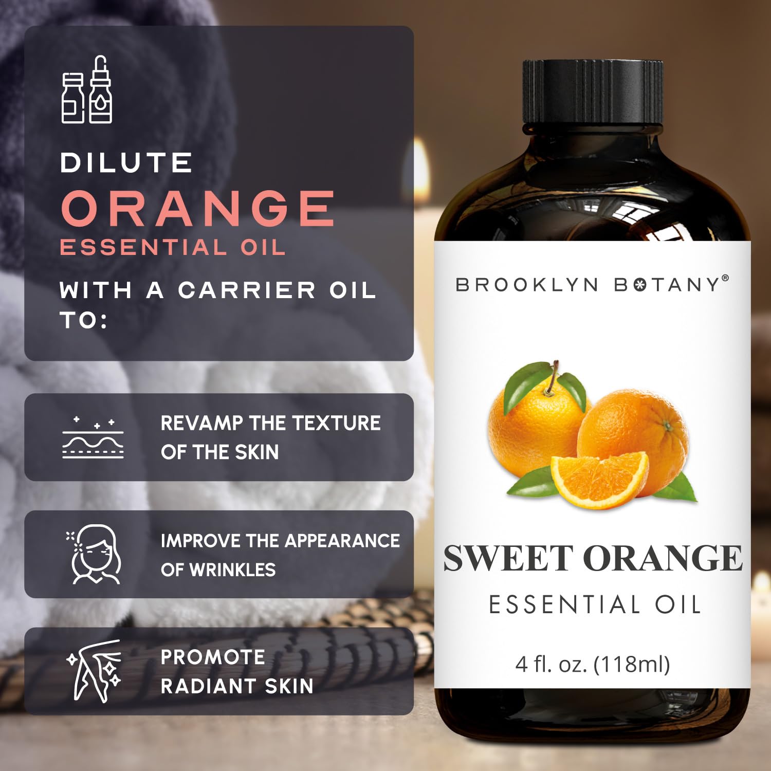 Brooklyn Botany huile orange se mélange facilement avec lavande citron et eucalyptus.
