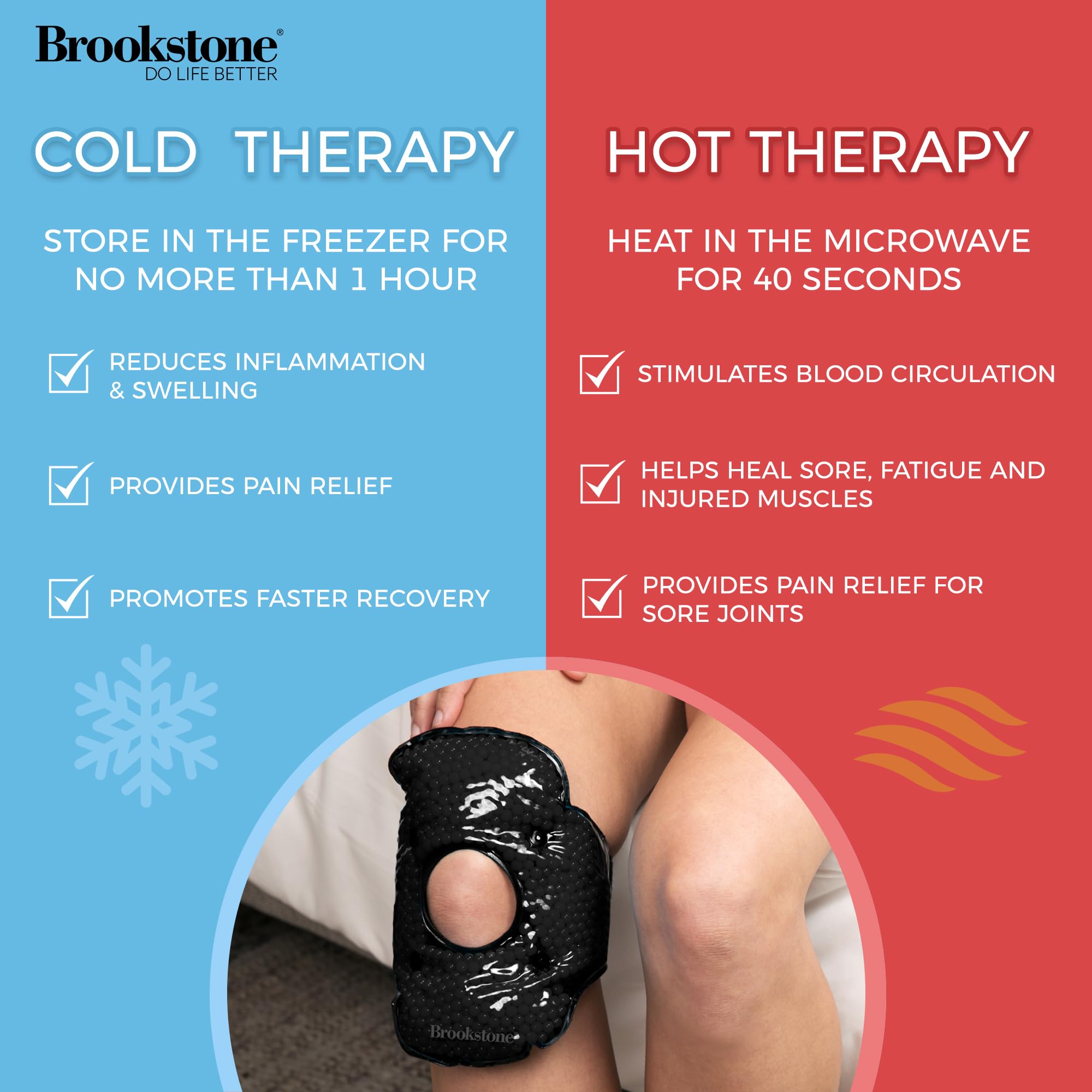 Brookstone Genou Thérapie Chaud/Froid Double procure une solution polyvalente pour le quotidien.