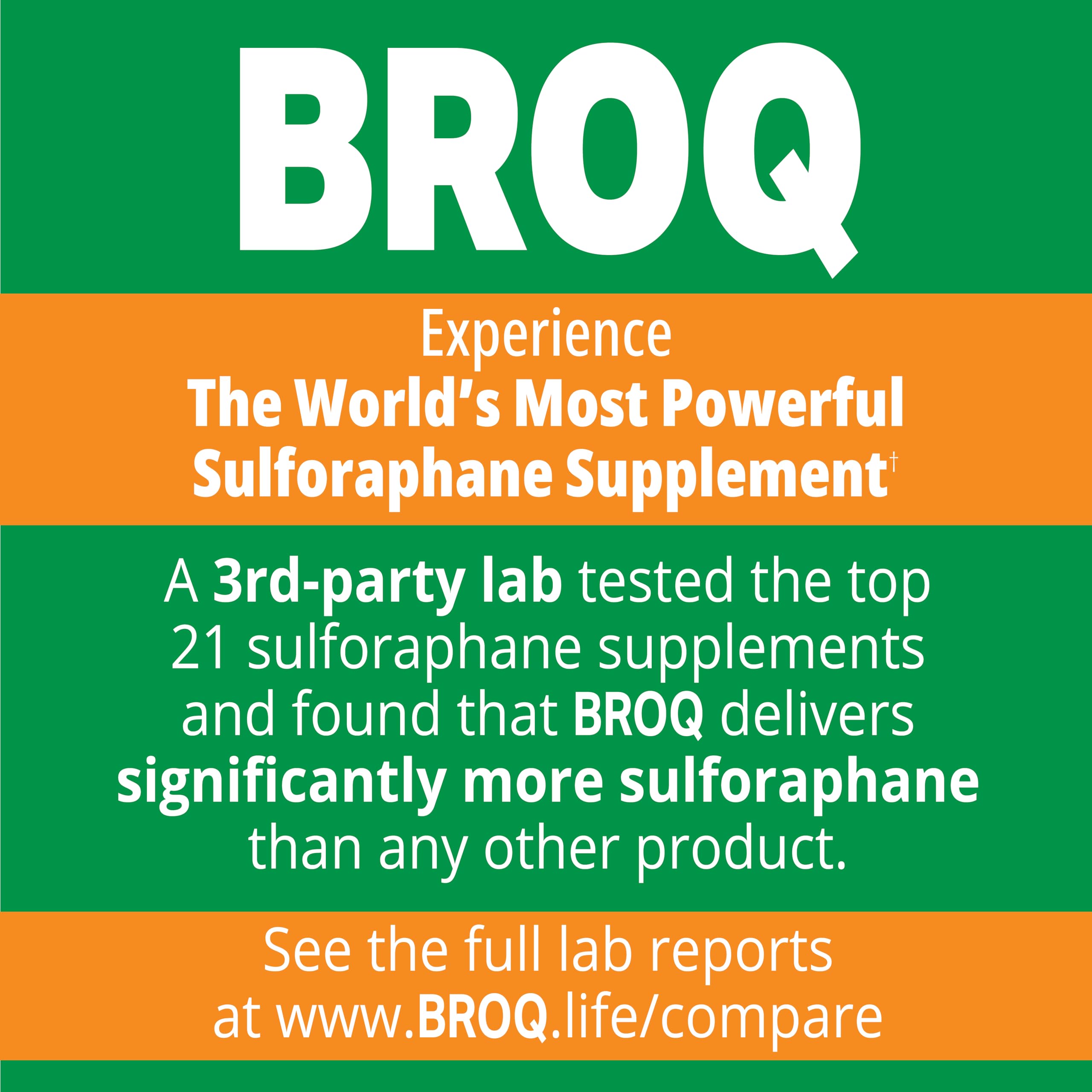 Étiquette BROQ Sulforaphane – étiquette lisible indiquant les bénéfices potentiels