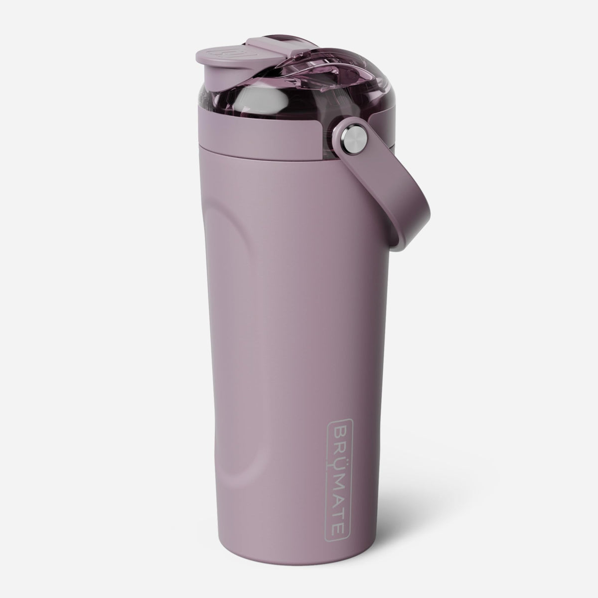 BrüMate MultiShaker Lilas Crépuscule avec couvercle magnétique ouvert pour mélanger rapidement