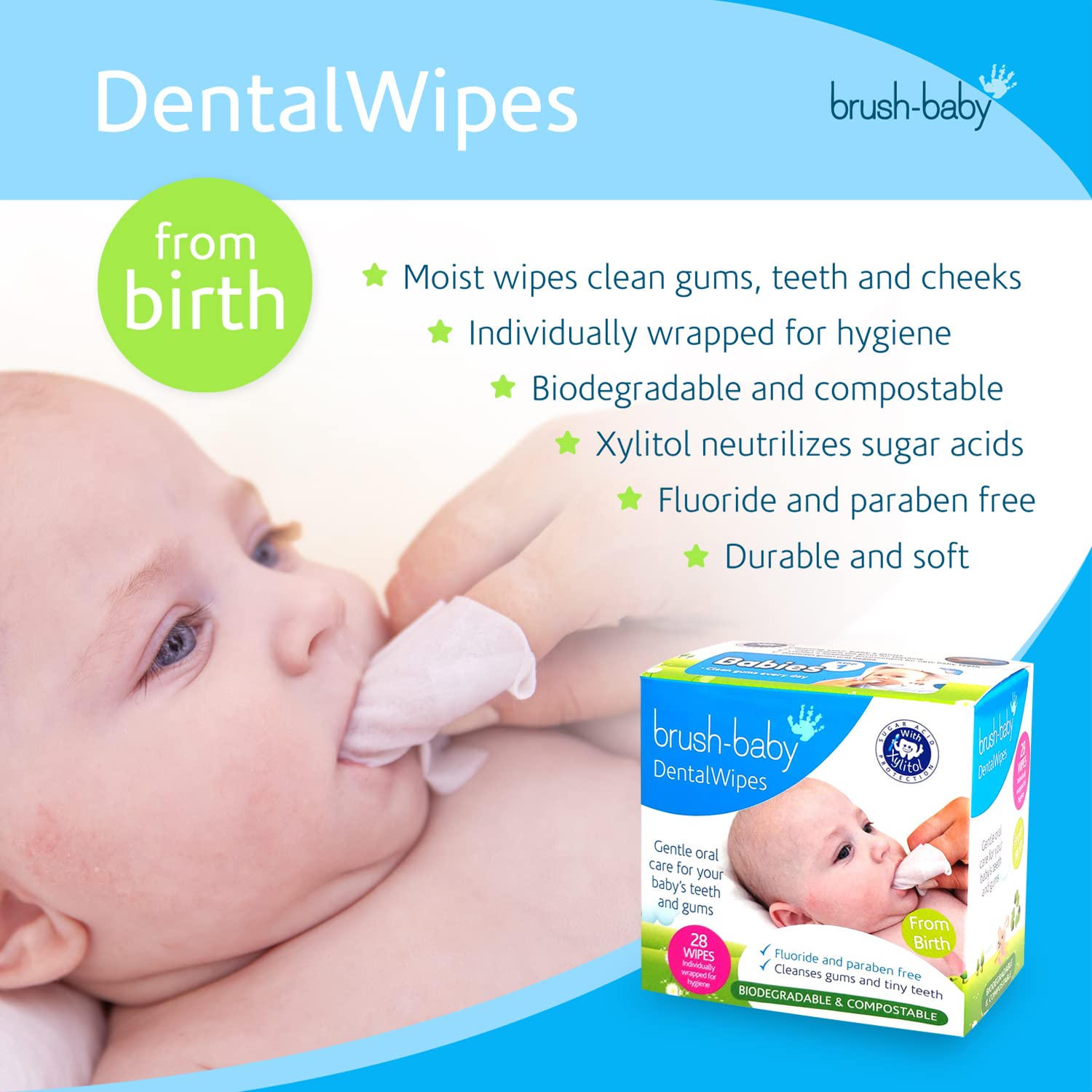 Brush Baby lingette-dentition-tout-petit : format adapté aux petites bouches et gencives sensibles