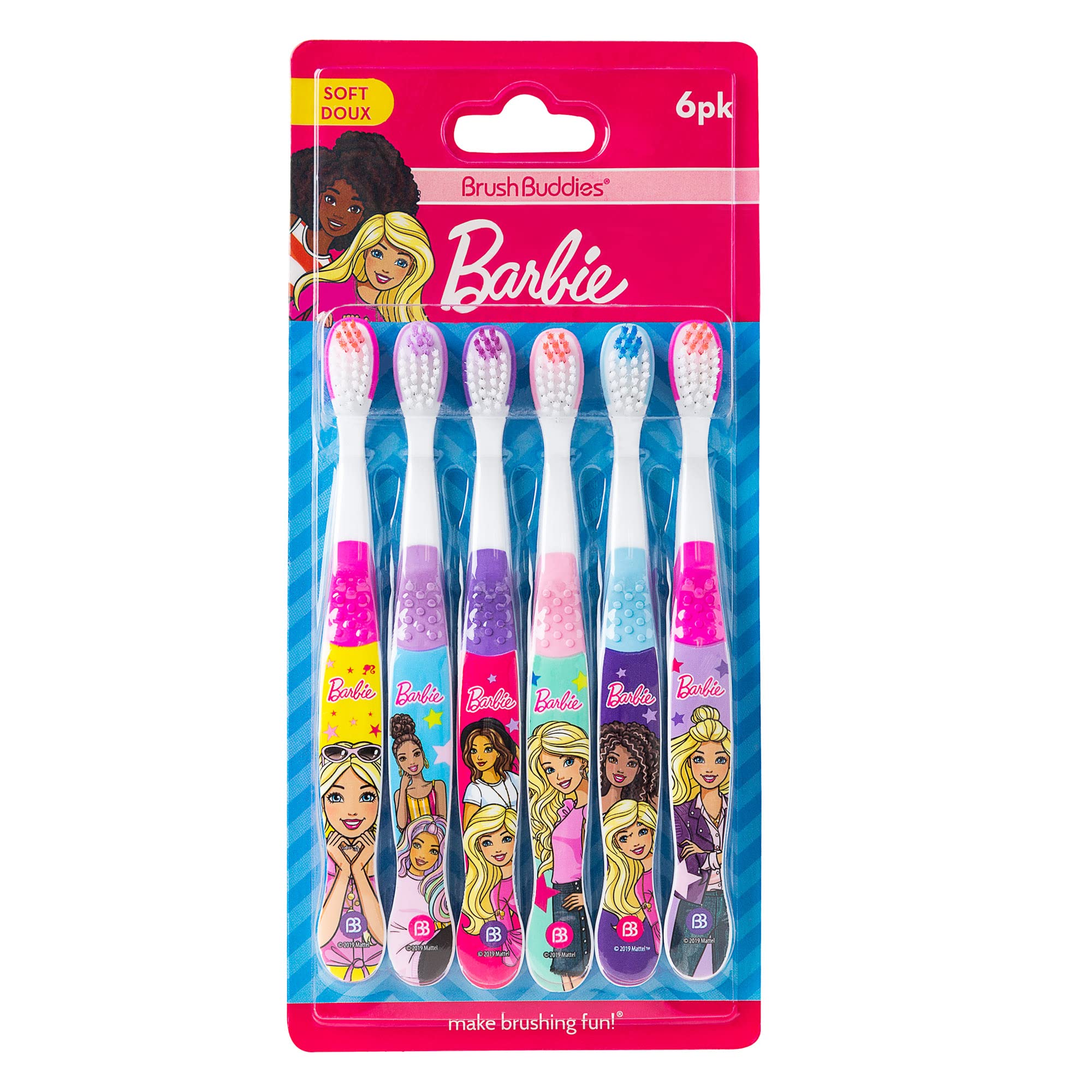 Brush Buddies Barbie – pack 6 brosses dents enfant, nettoyage doux et ludique