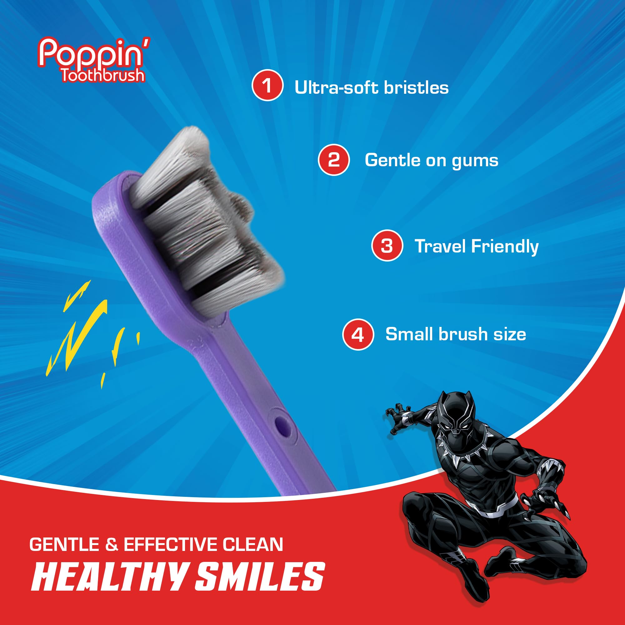 Design Marvel ludique de Brush Buddies inspirant les enfants lors du brossage.