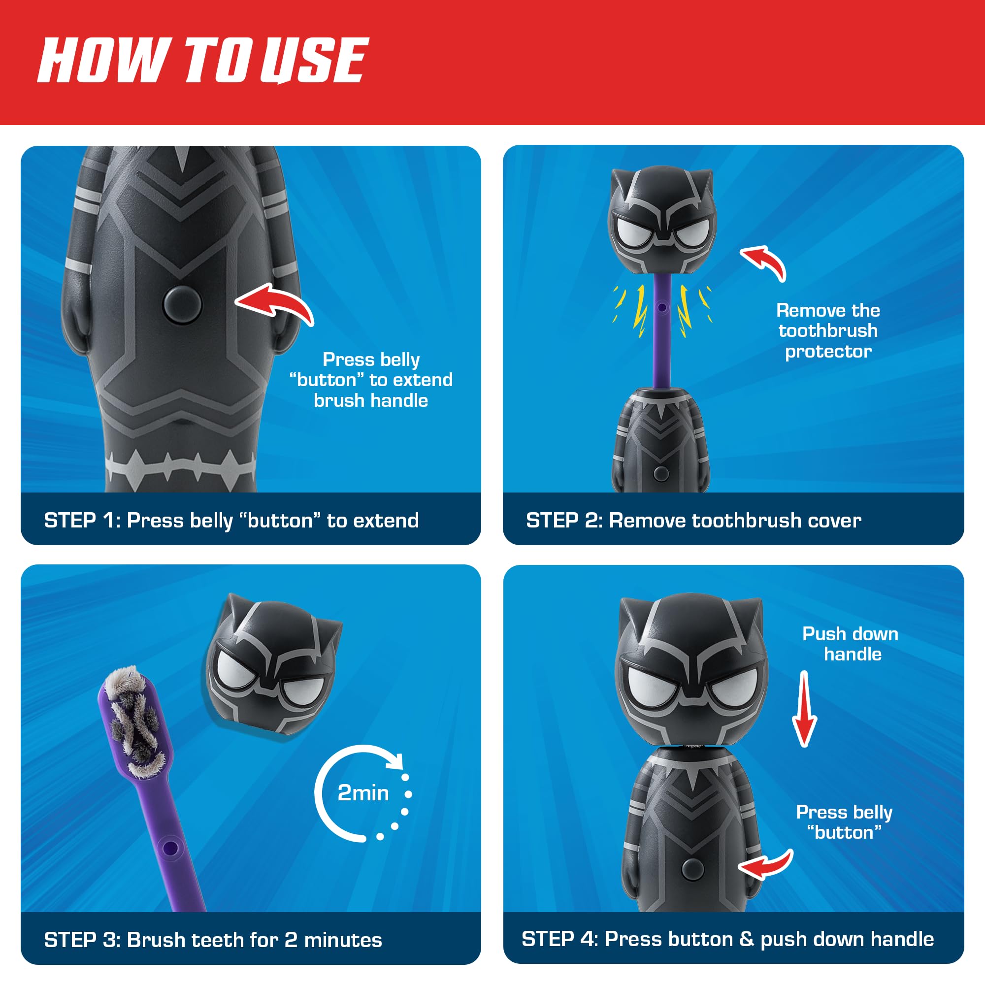Habitude quotidienne facilitée par le design Brush Buddies Black Panther.