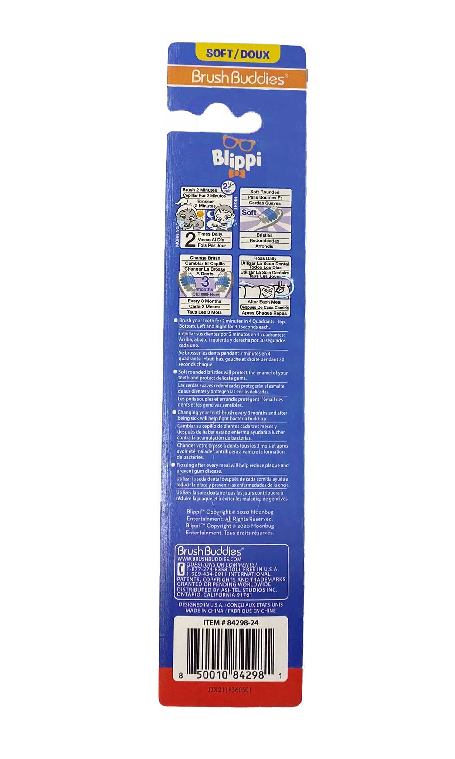 Brosse Brush Buddies Blippi avec manche ergonomique pour petites mains.
