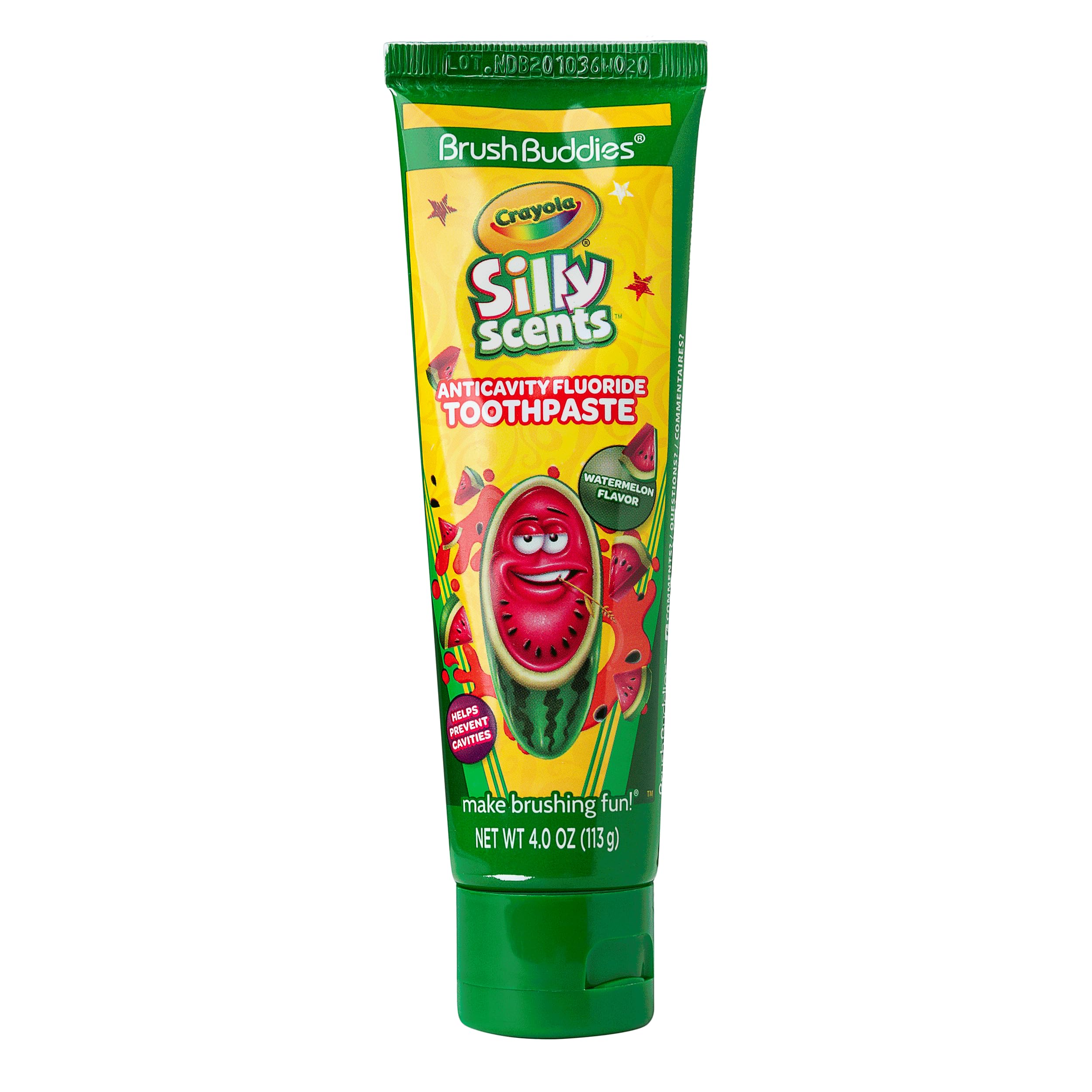 Enfant se brossant les dents avec Brush Buddies Crayola Silly Scents.