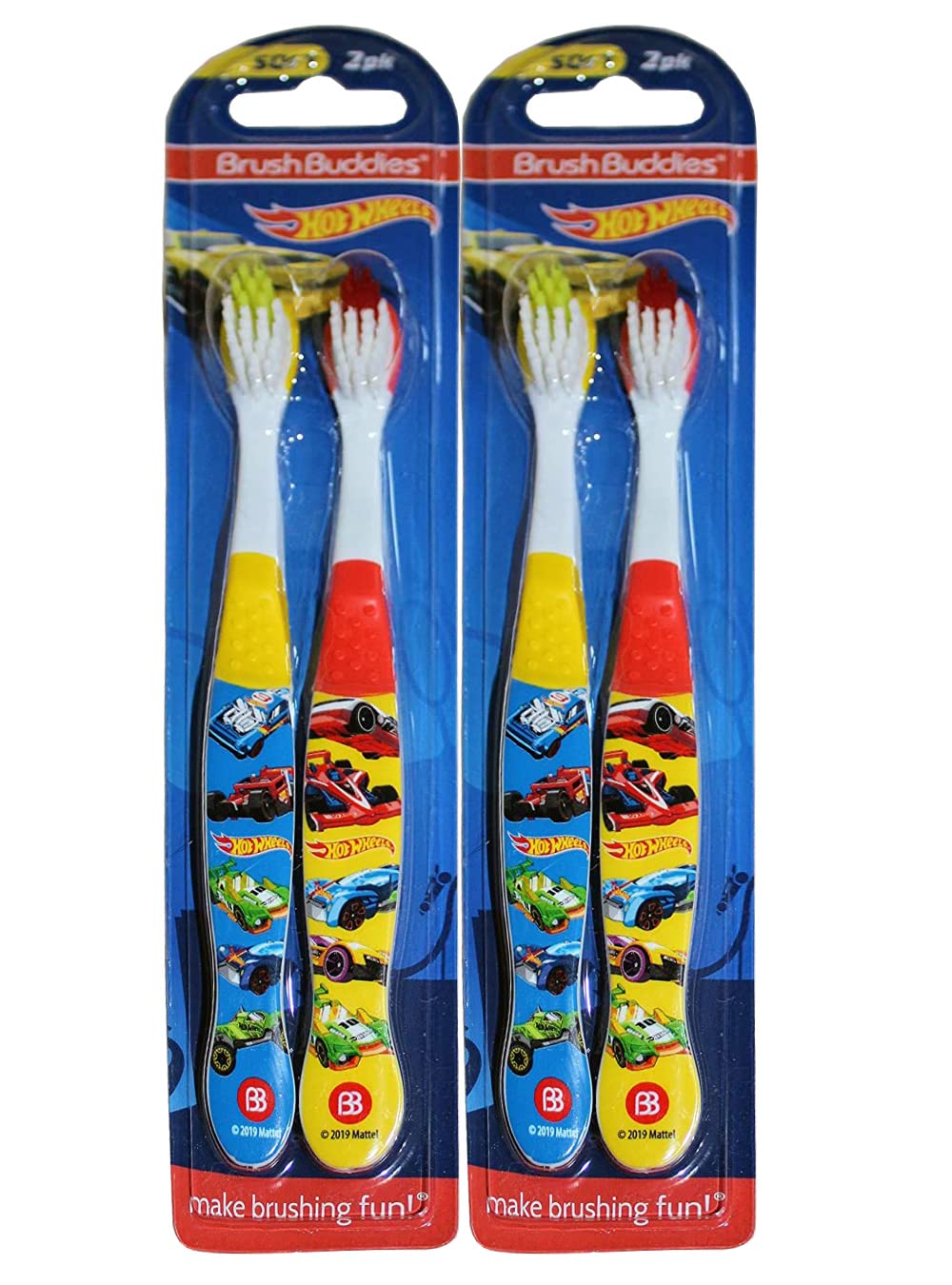 Brush Buddies Hot Wheels brosse enfant au design rouge et jaune, idéale pour un brossage quotidien ludique