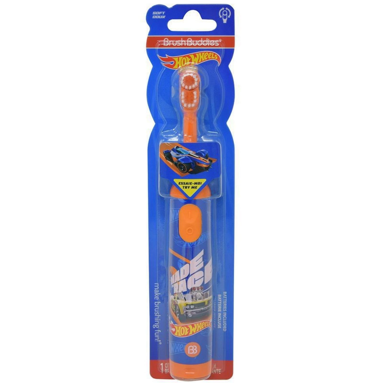 Brush Buddies Hot Wheels avec design couleur vive pour rendre le brossage amusant