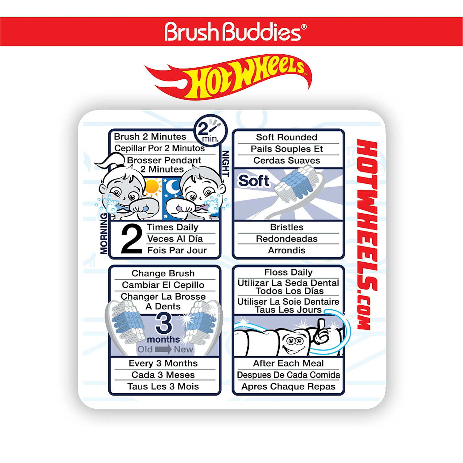 Brosse Brush Buddies Hot Wheels, utilisation-quotidienne-enfant idéale pour l'apprentissage.