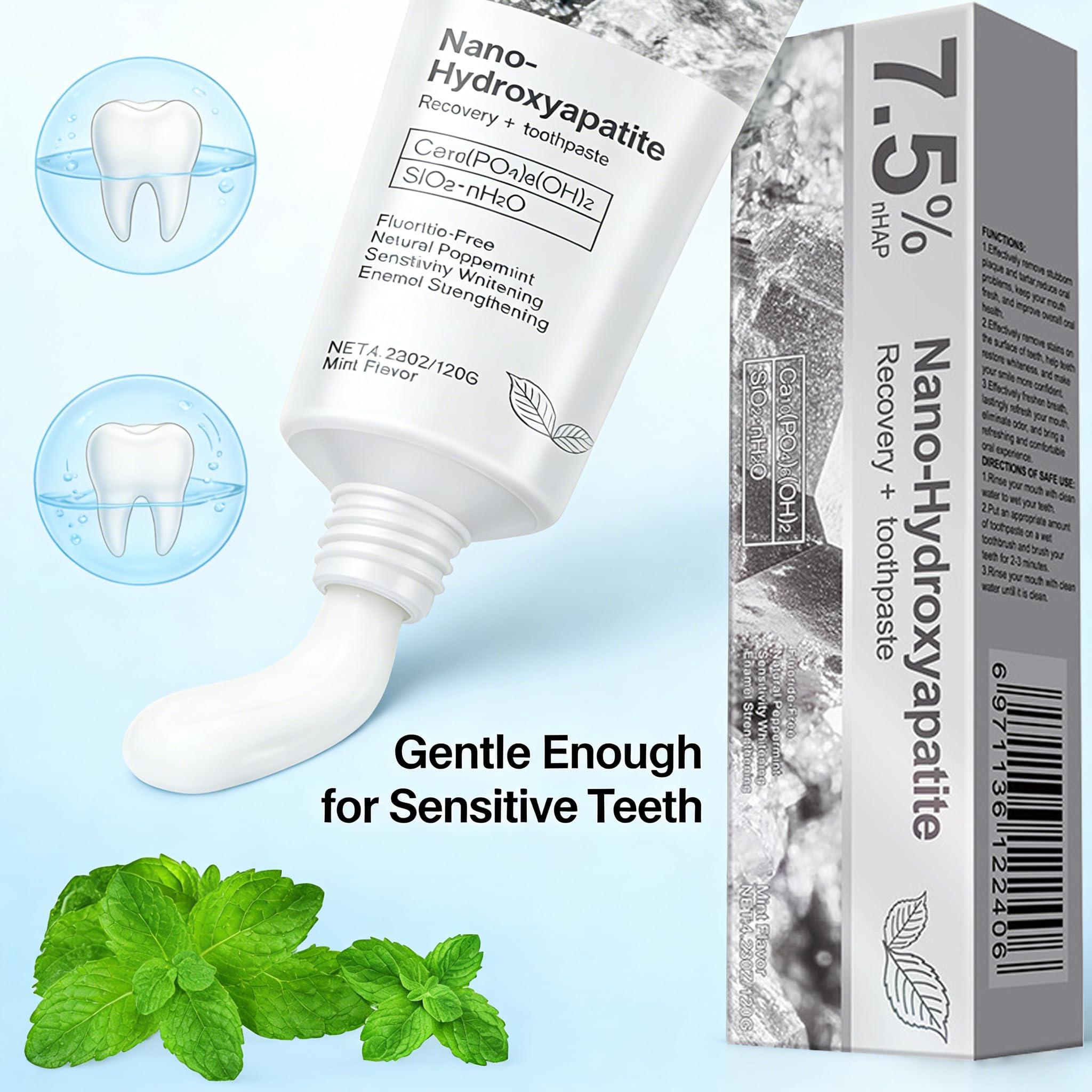 Bryte Labs dentifrice hydroxyapatite texture crème douce pour brossage agréable.