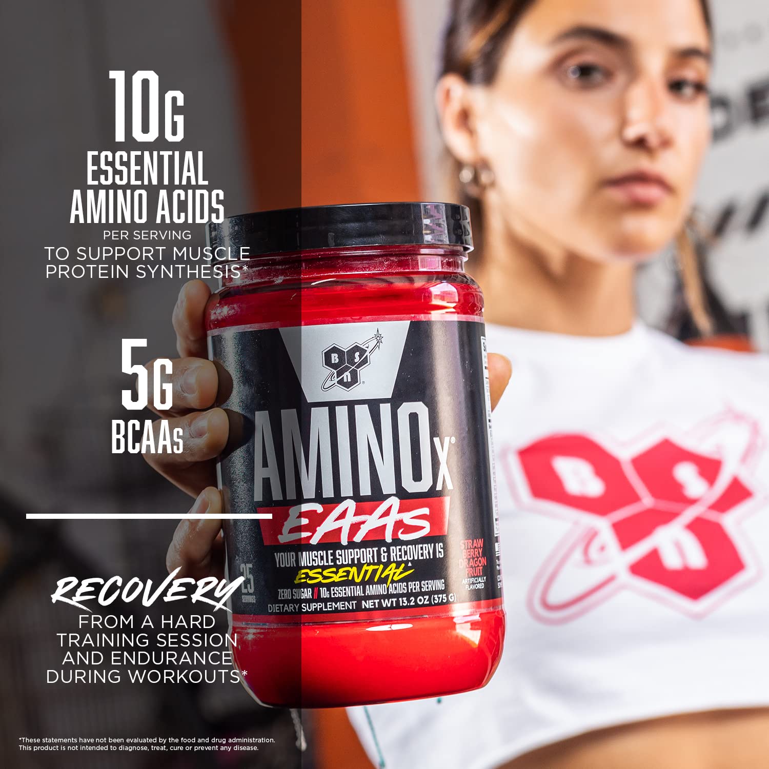 BSN Amino X EAA: étiquette montrant les acides aminés essentiels.