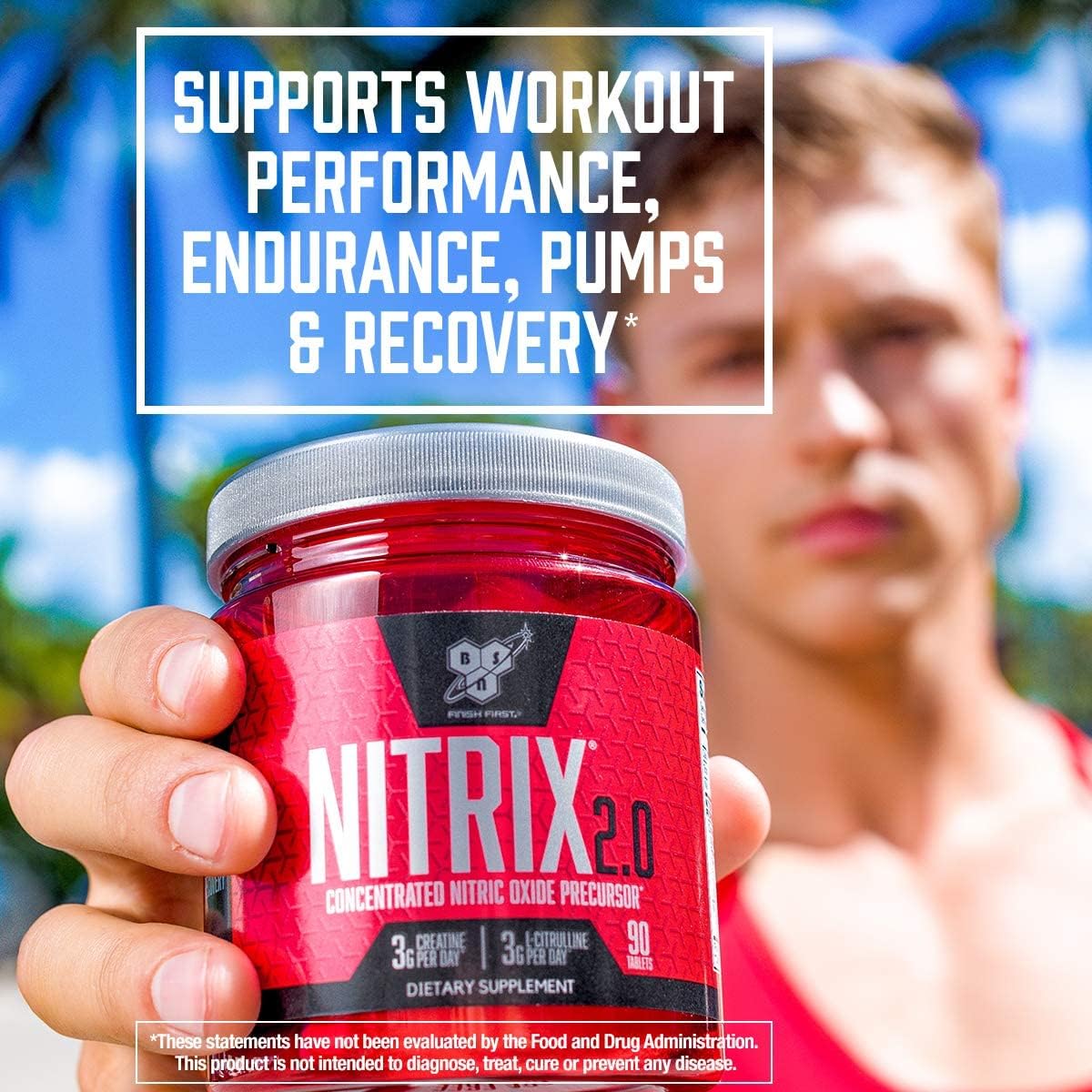 BSN NITRIX 2.0, étiquette-dosage, met en évidence les 3 g de créatine pour la force.