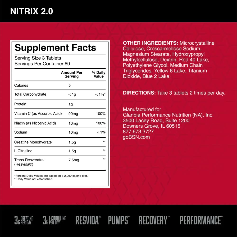 BSN NITRIX 2.0, tablettes empilées, aide à des pompes plus soutenues.