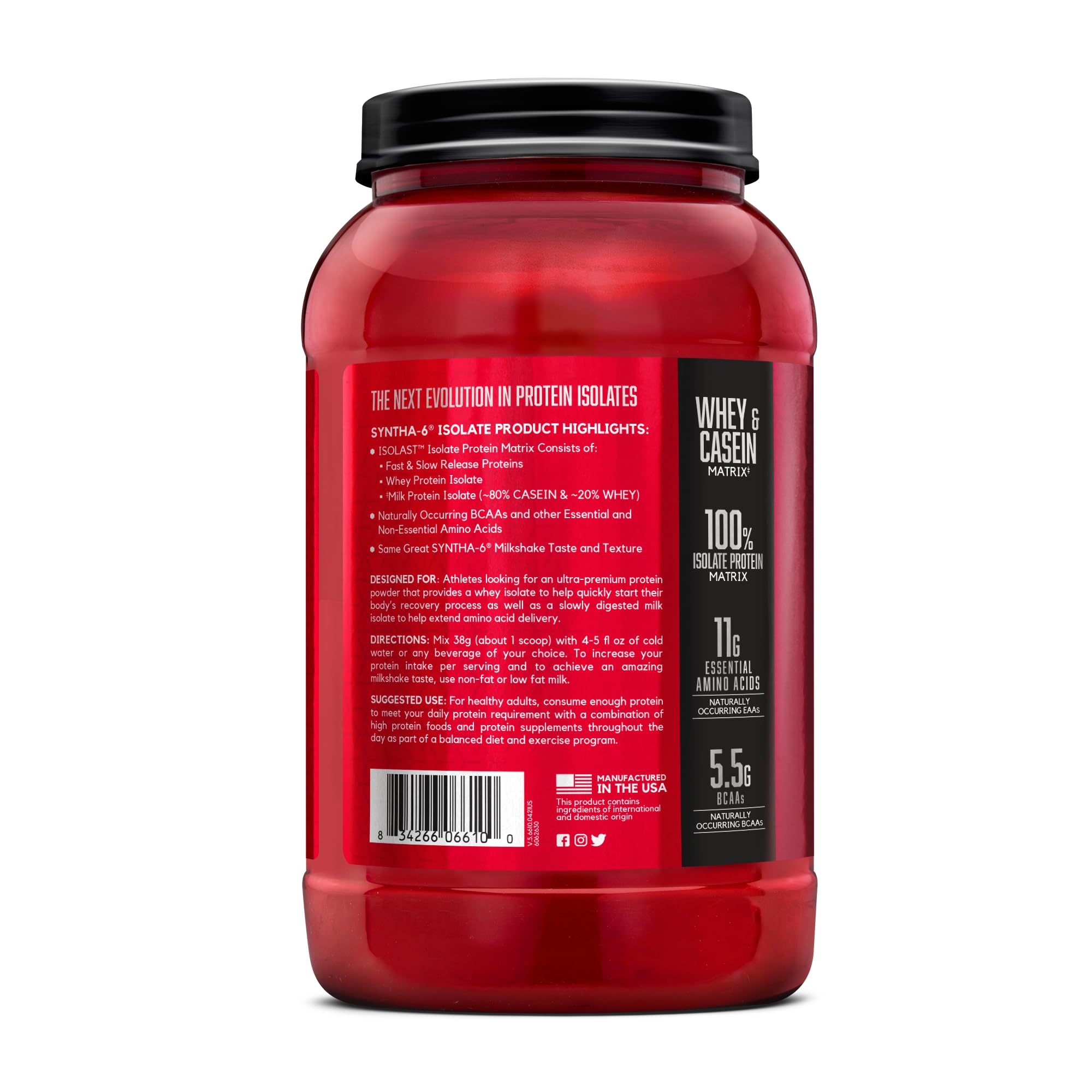 BSN SYNTHA-6 ISOLATE post-entraînement vanille, prêt à consommer rapidement.