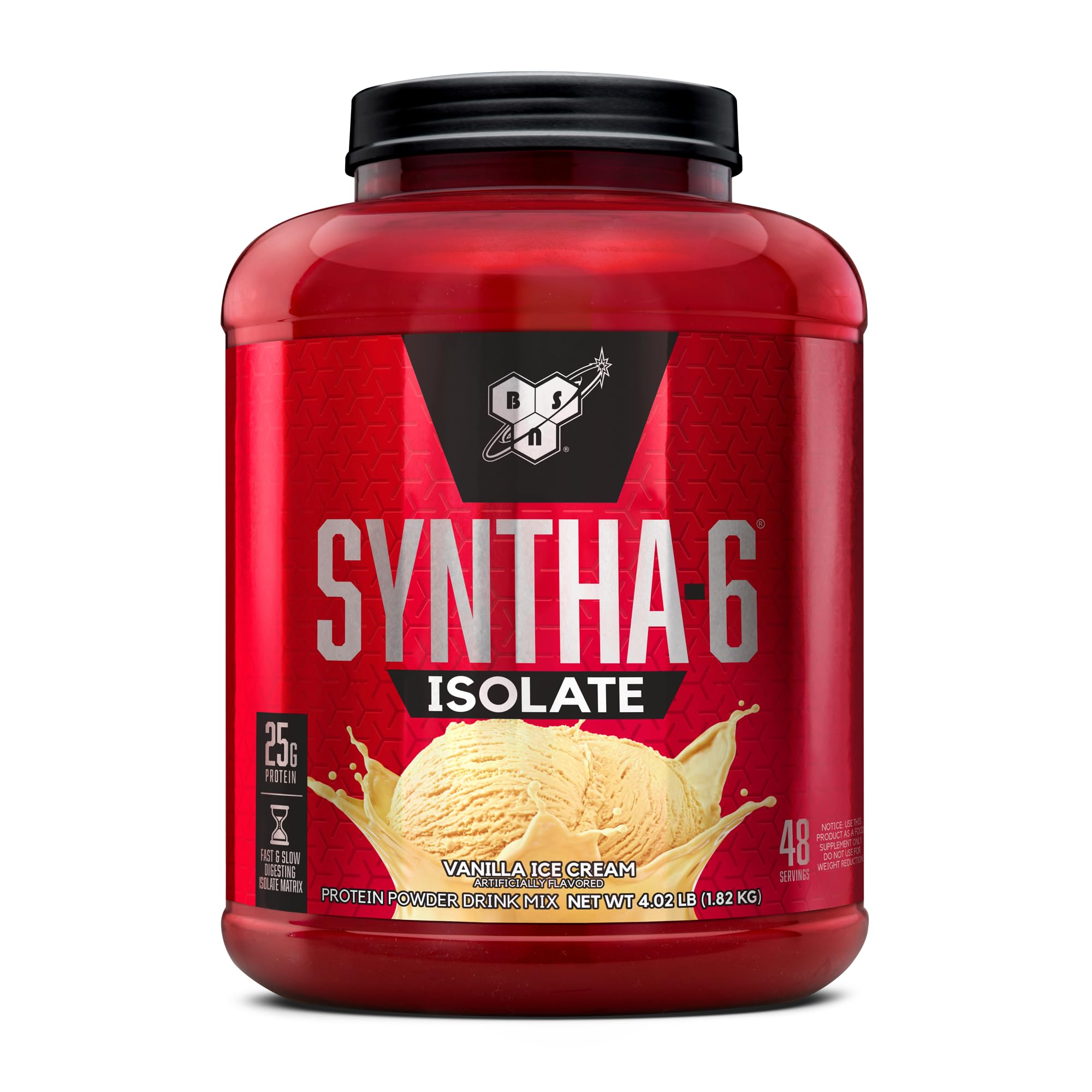 BSN SYNTHA-6 ISOLATE poudre vanille-glace prête à récupérer après l’effort.