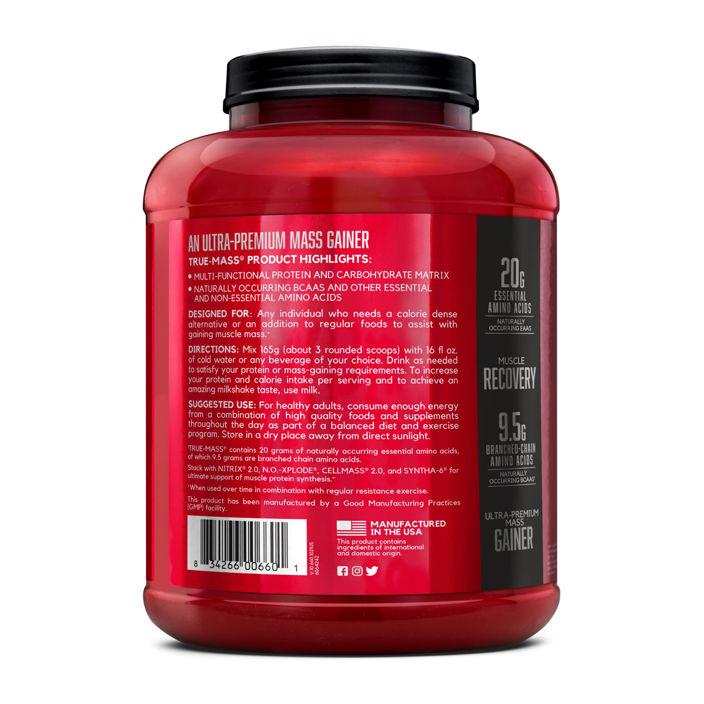 BSN True-Mass emballage, informations nutritionnelles visibles