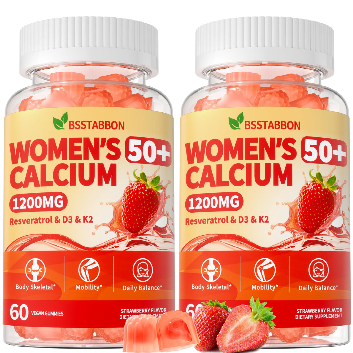BSSTABBON calcium citrate gummies en bouteille, soutien potentiel des os et énergie.