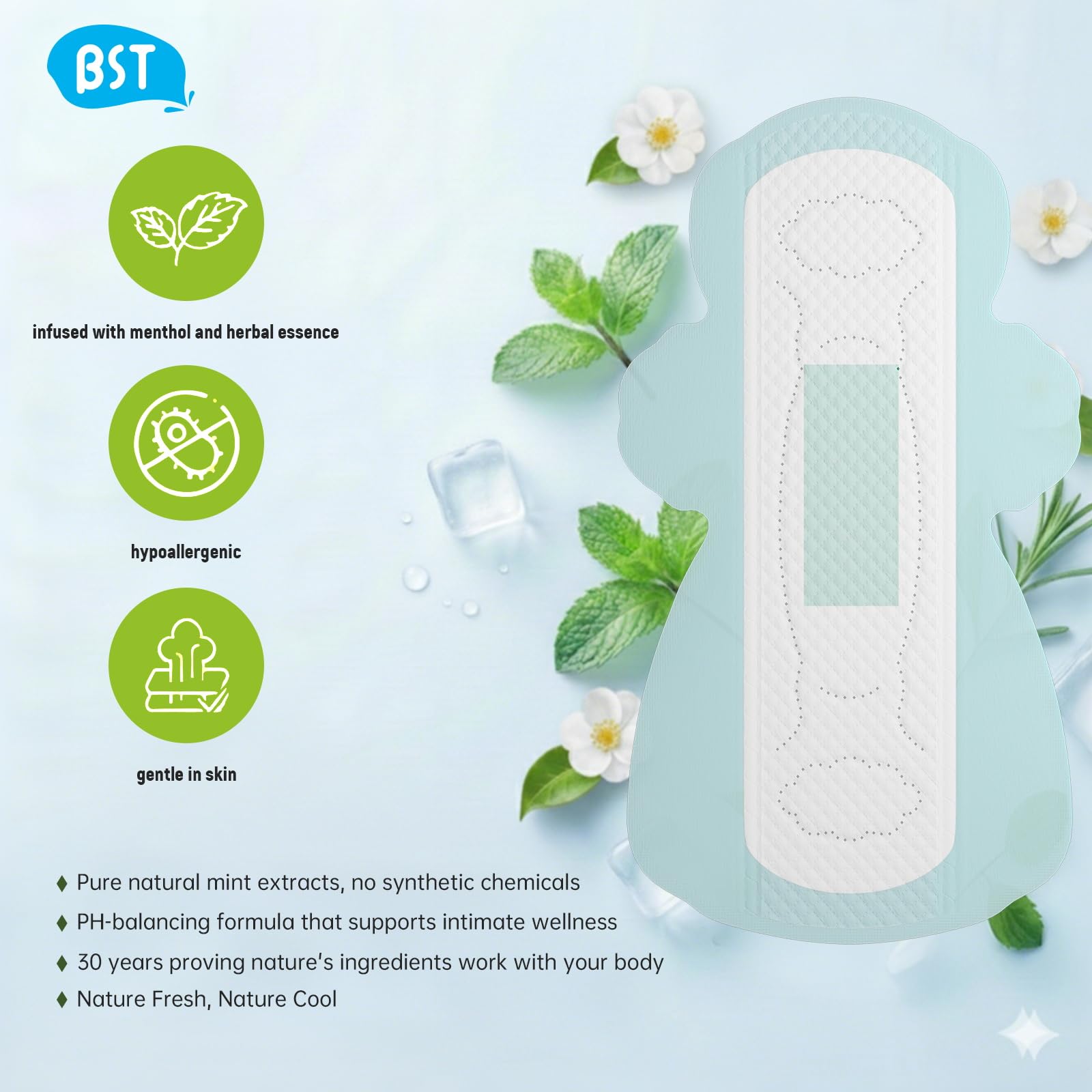 Surface extérieure respirante des BST Pads pour une sensation de sécheresse durable.