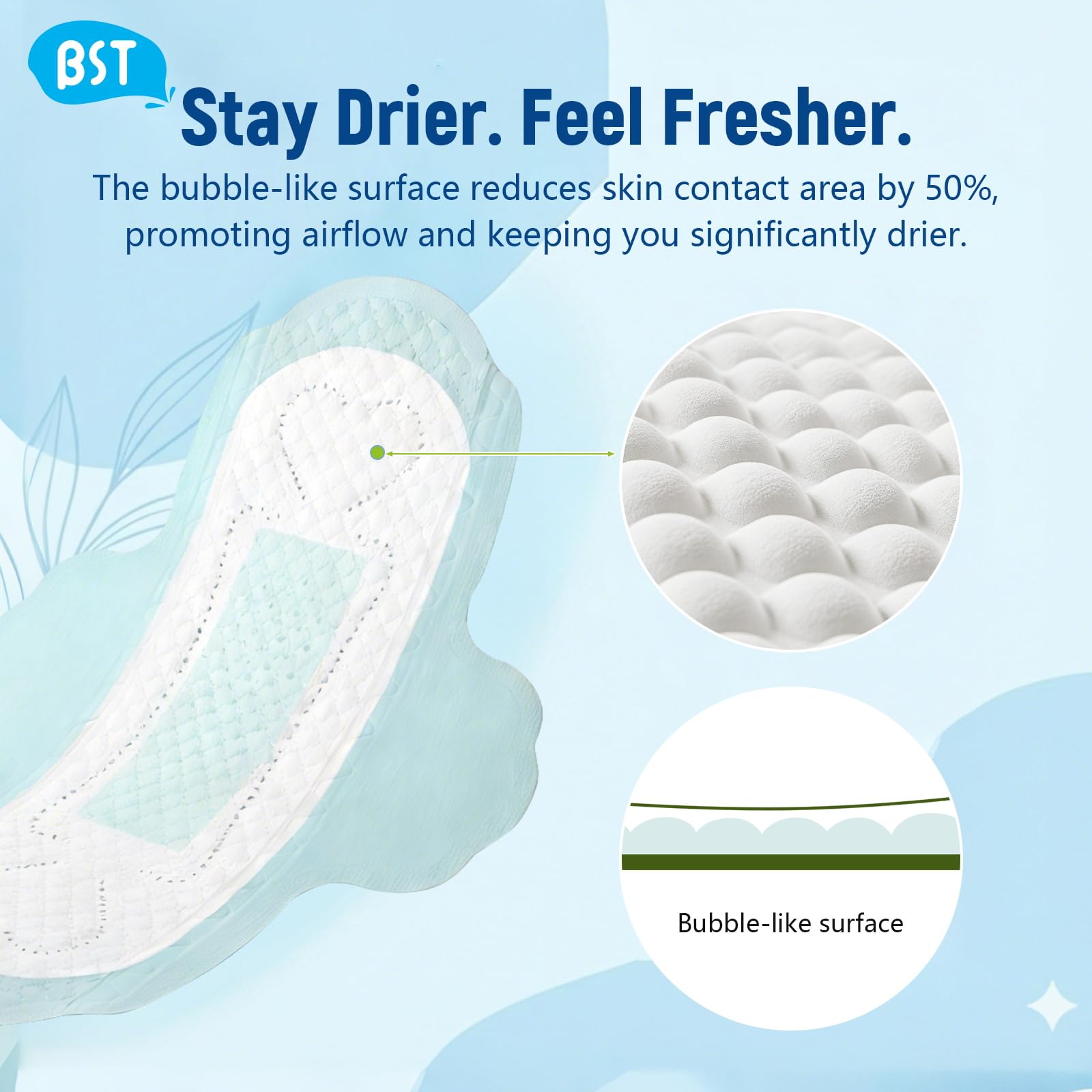 BST Pads – Couverture respirante pour rester au sec toute la journée.