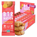 Emballage B.T.R. Nation: barre protéinée keto cannelle pâte-cookie, énergie pratique.