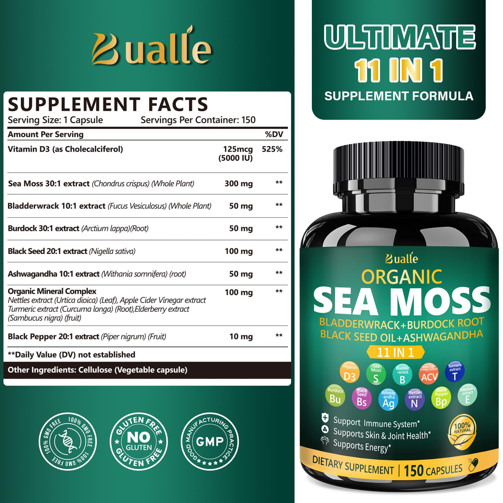 Bualle : gros plan sur les capsules algue de mer, faciles à prendre.