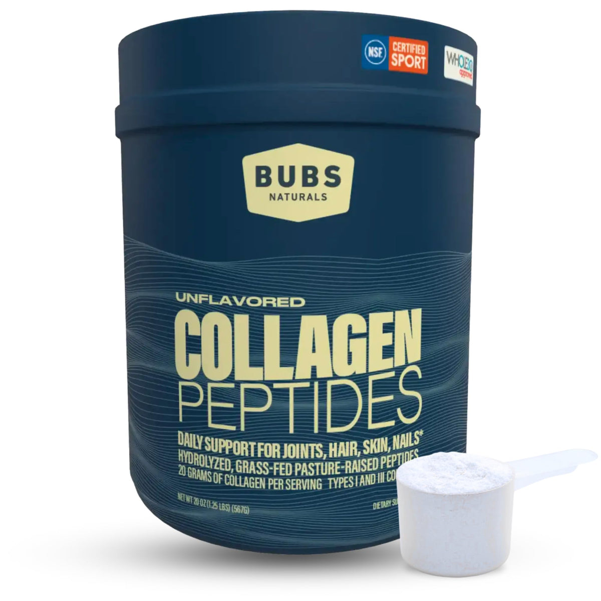 BUBS Naturals Collagen Peptides – bouteille visible, soutien potentiel peau et articulations